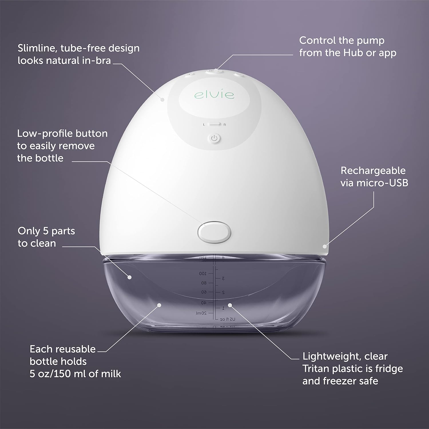 Elvie - Double, Wearable Breast Pump w/App - The Smallest & Quietest - Portable - Hands Free & Discreet - Automated w/Four Personalized Settings - Includes 3 Sets of Breast Shields