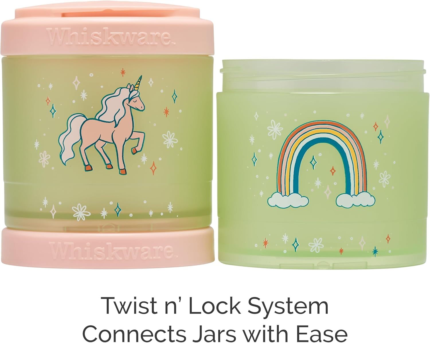 Whiskware Stackable Snack Containers for Kids, Set of 3 Stackable Snack Cups, Unicorn and Sharks Designs