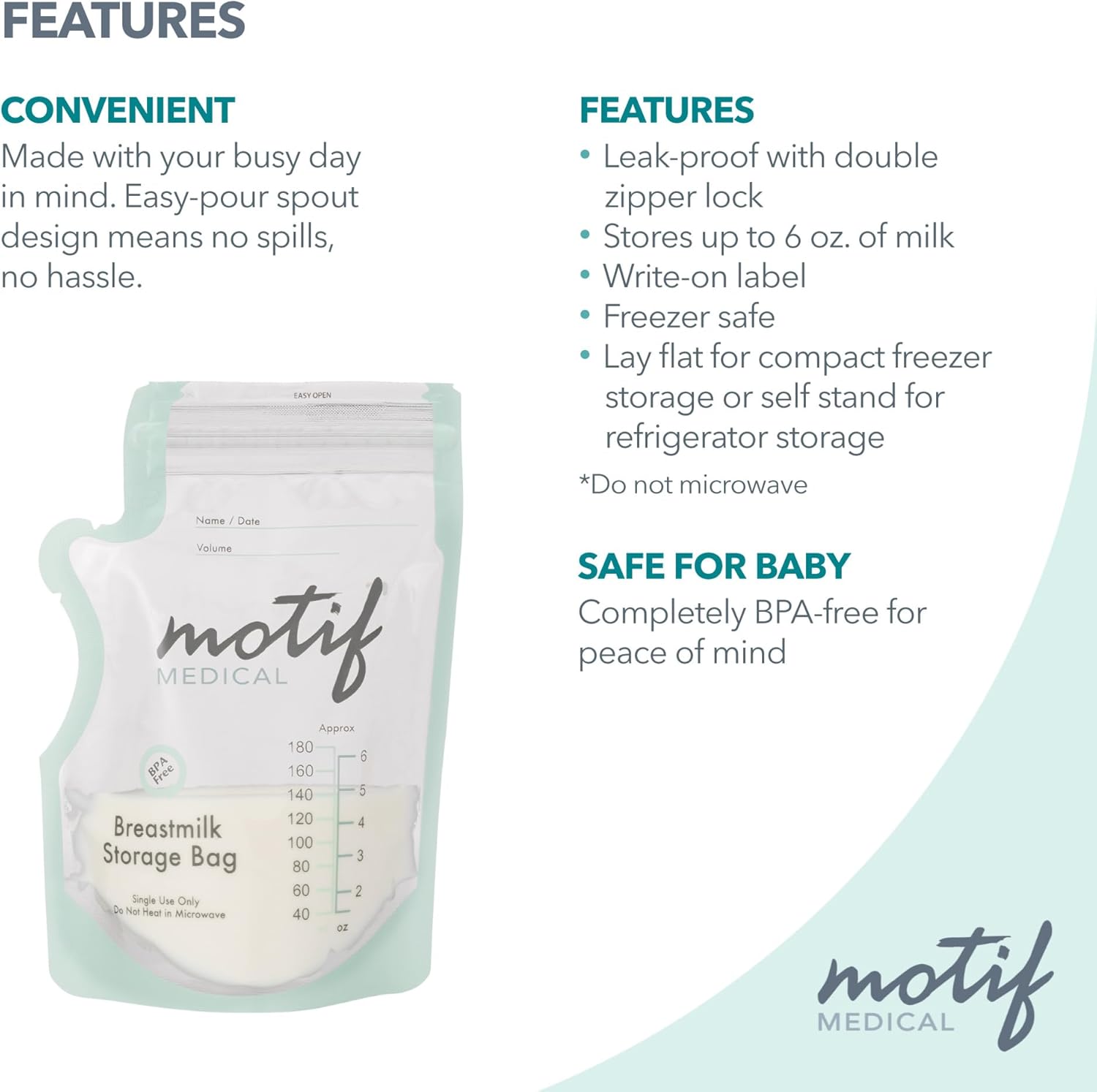 Motif Luna Double Electric Breast Pump Bundle with Luna Cooler Set and Milk Storage Bags, 6 oz - 100 Count - Milk Freezer Bag with Easy Pour Spout