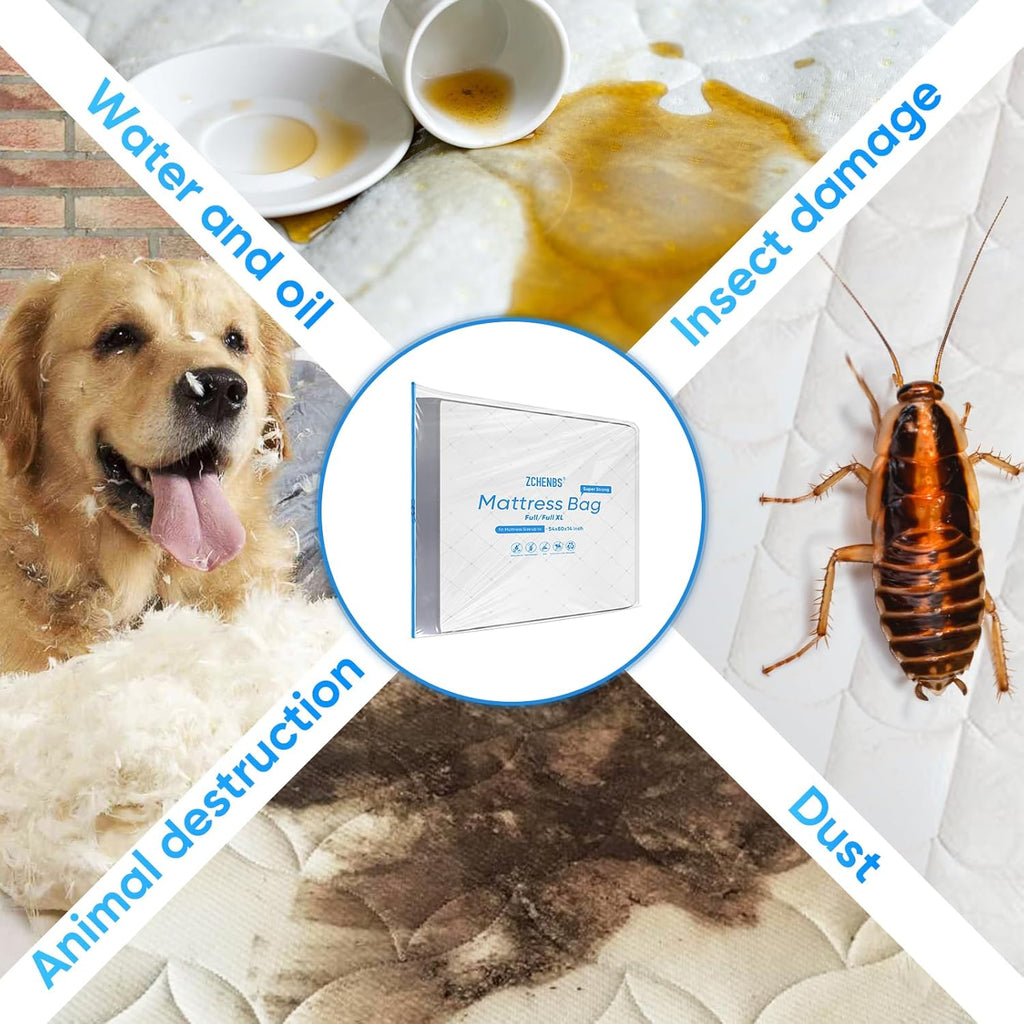 ZCHENBS® – Mattress Bags for Moving and Storage,Mattress Bag with Zippers,5 Mil Ultra-Thick Bed Bag,Waterproof,Anti-Tear,Heavy-Duty Mattress bag (Transaparent/Blue, Full/Full XL-(1 Pack))