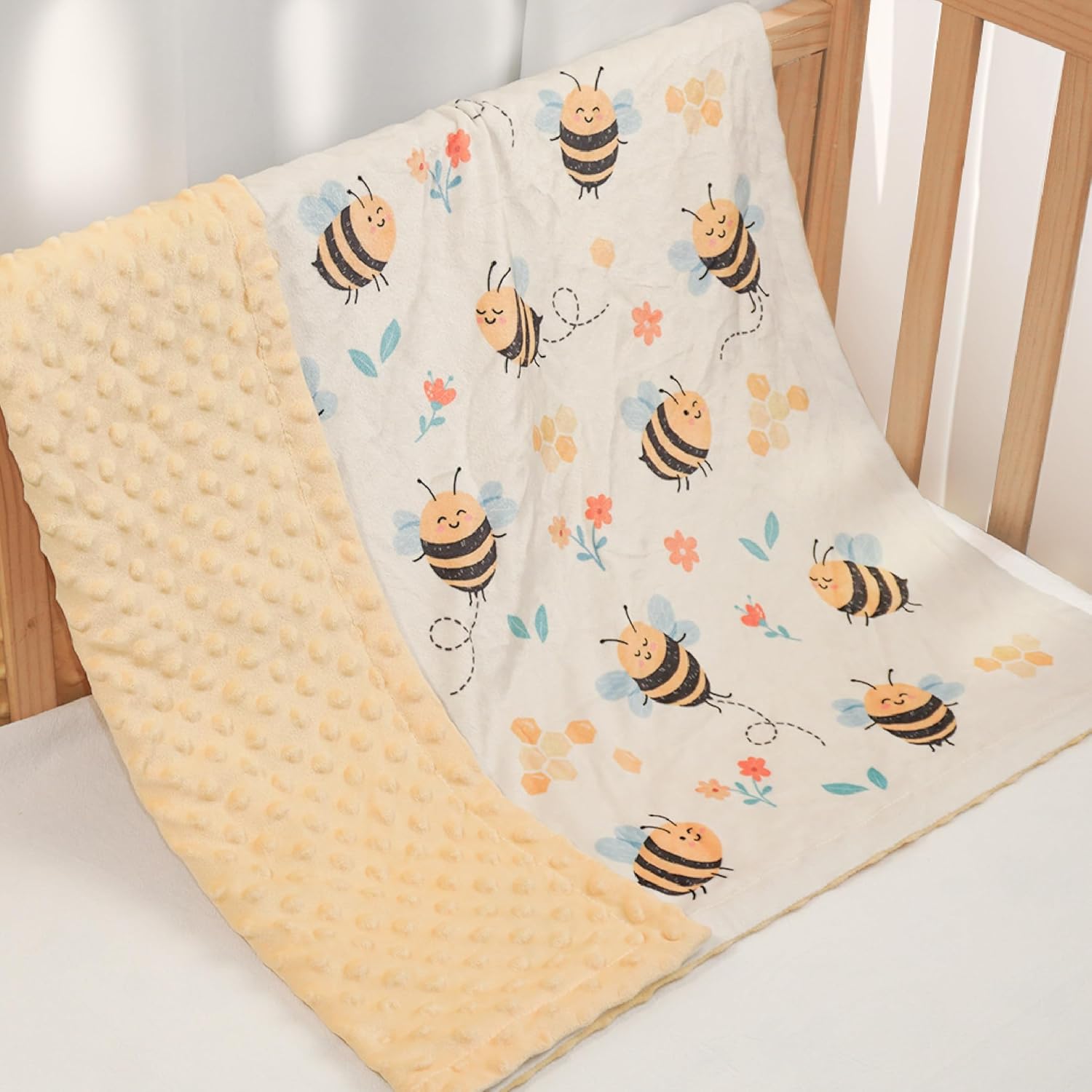 Bee Kid Blankets for Girls - 30 x 40 Soft Minky Blanket with Double Layer Dotted Backing - Gifts for Girl on Birthday Christmas