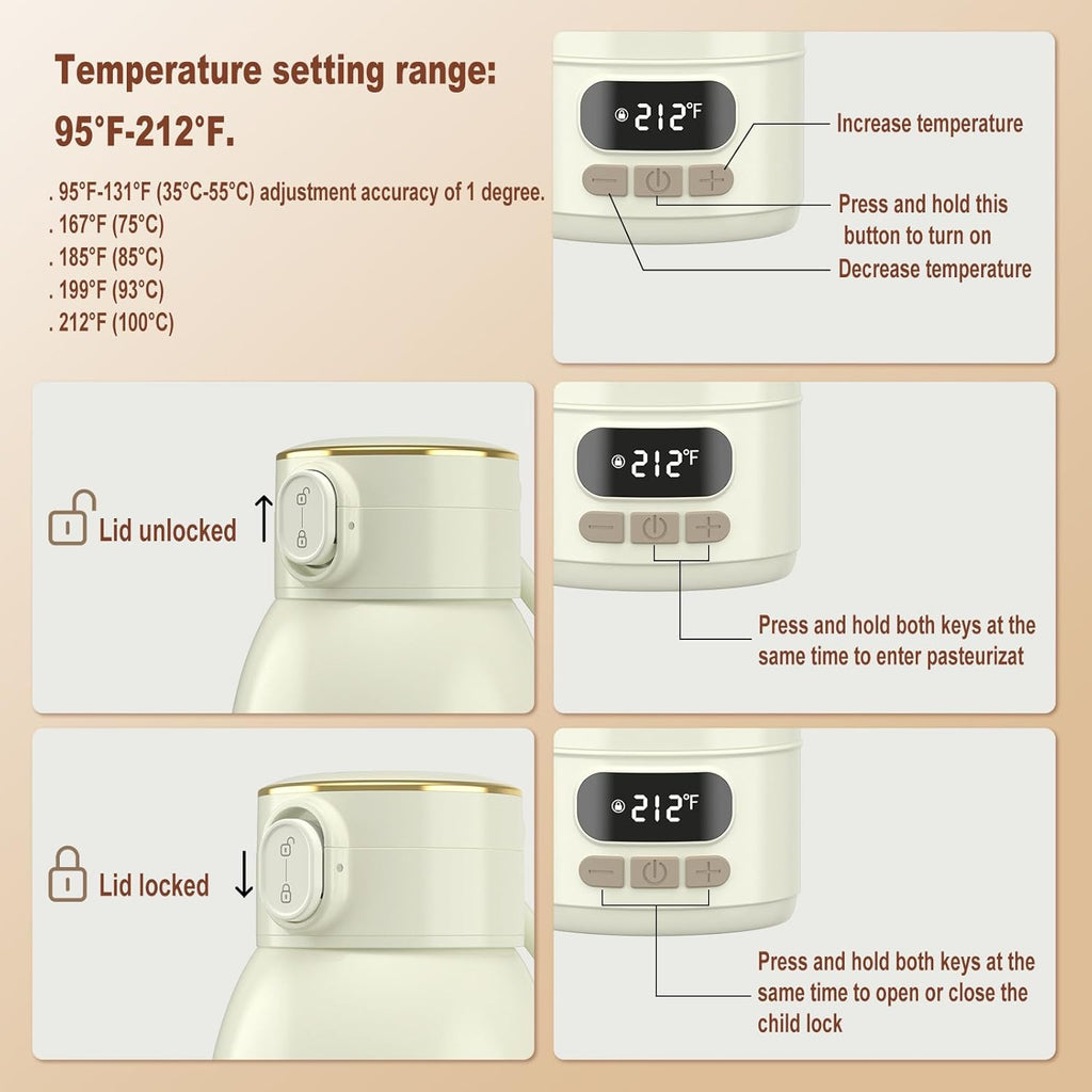 Portable Bottle Warmer for Travel-Various Heating Modes for Breast Milk& Water&Tea. 17 Ounces Large Capacity Portable Milk Warmer for Baby,Fast Heating Speed and Long Battery Life with High Capacity