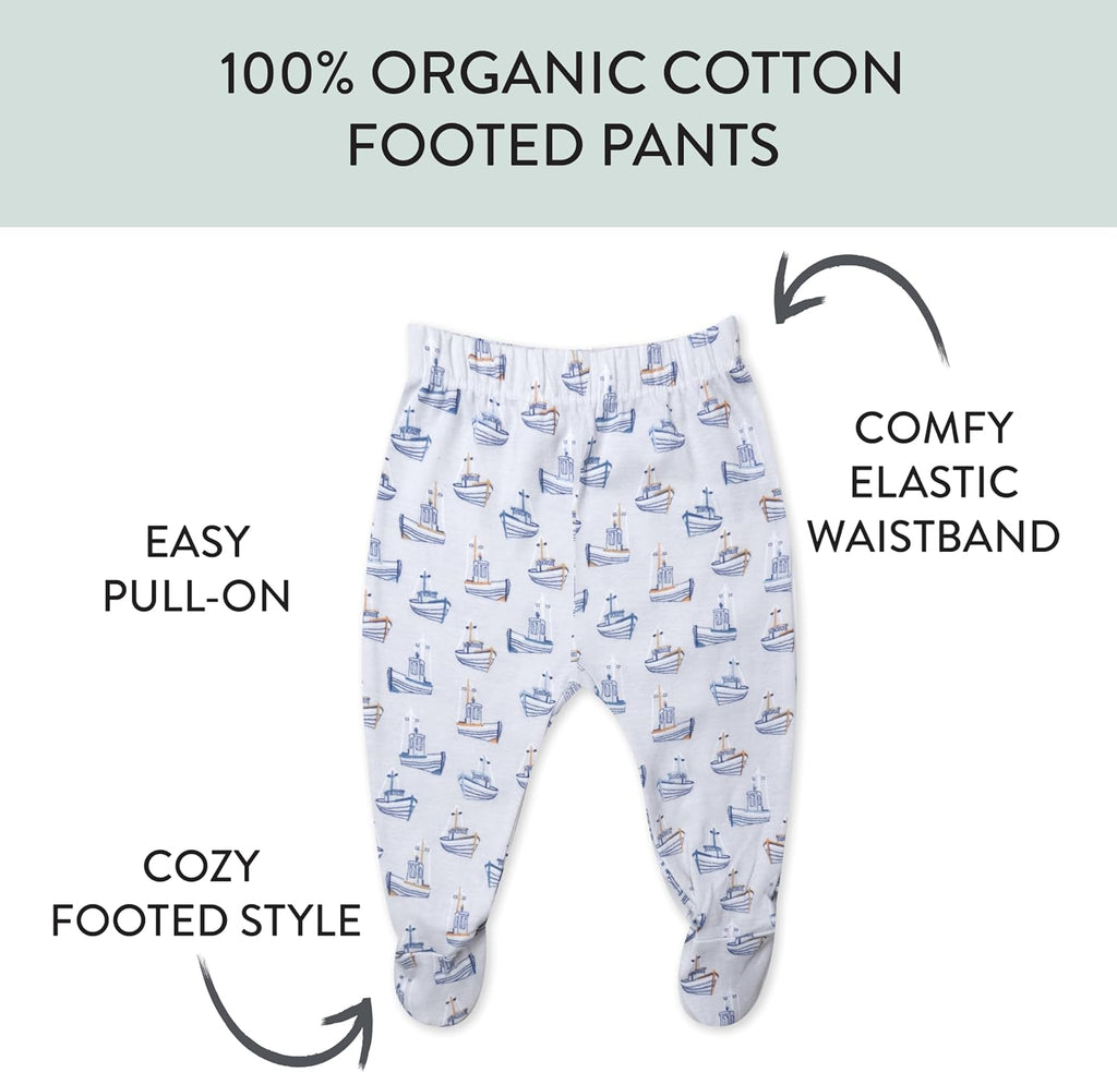 HonestBaby 3-pack Footed Pants Roomy Fit Pull on Bottoms 100% Organic Cotton for Infant Baby Boys, Girls, Unisex