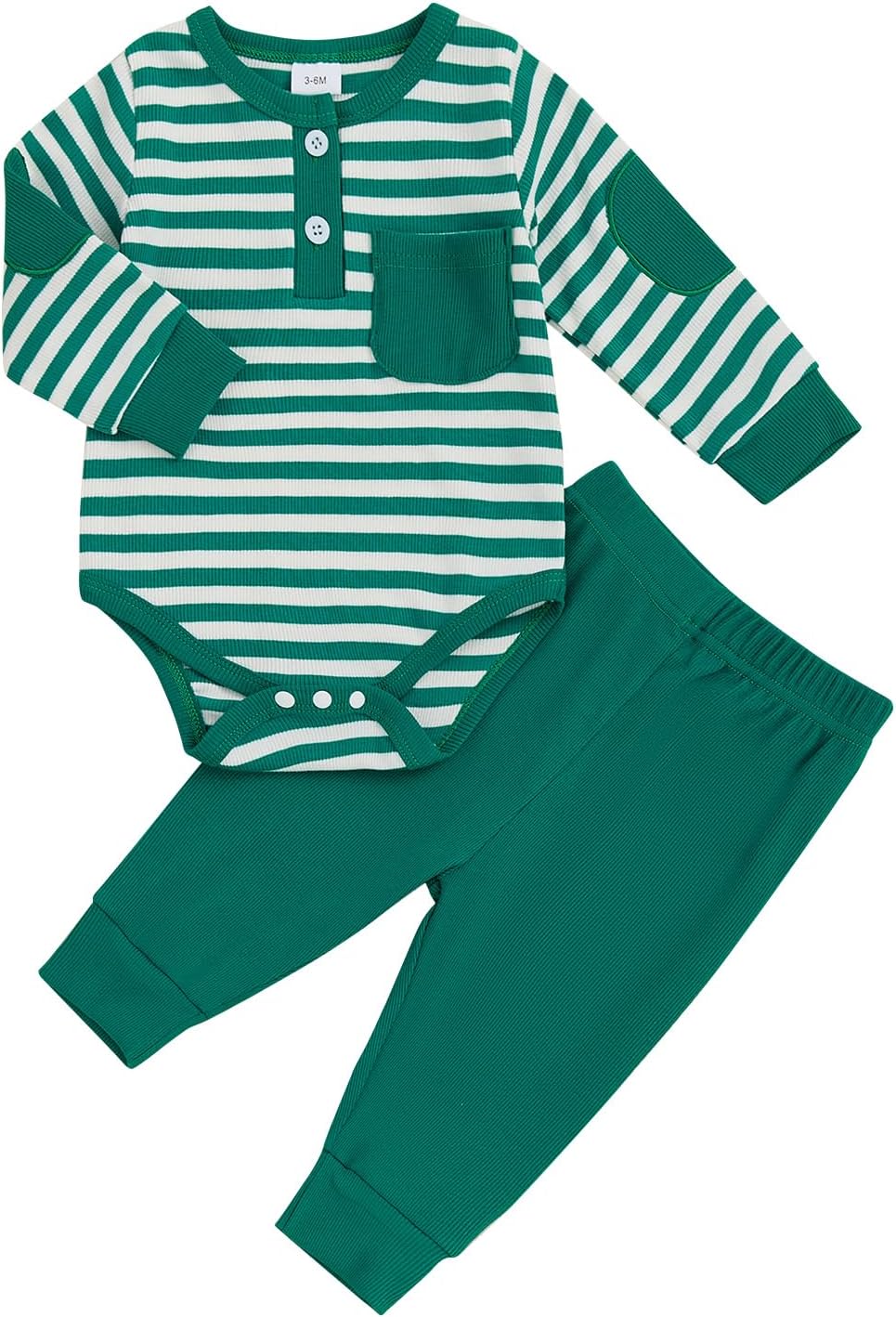 fhutpw Baby Boy Clothes 3 6 12 18 Months Ribbed Knitted Long Sleeve Romper and Pants Sets Newborn Fall Splicing Color Outfits