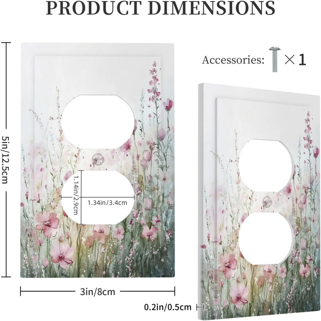 Outlet Covers Wildflower Botanical Watercolor Floral 1 Gang Duplex Light Switch Cover Decorative Switch Plates Electrical Receptacle Faceplate Wall Plate For Bed Room Living Room Decor