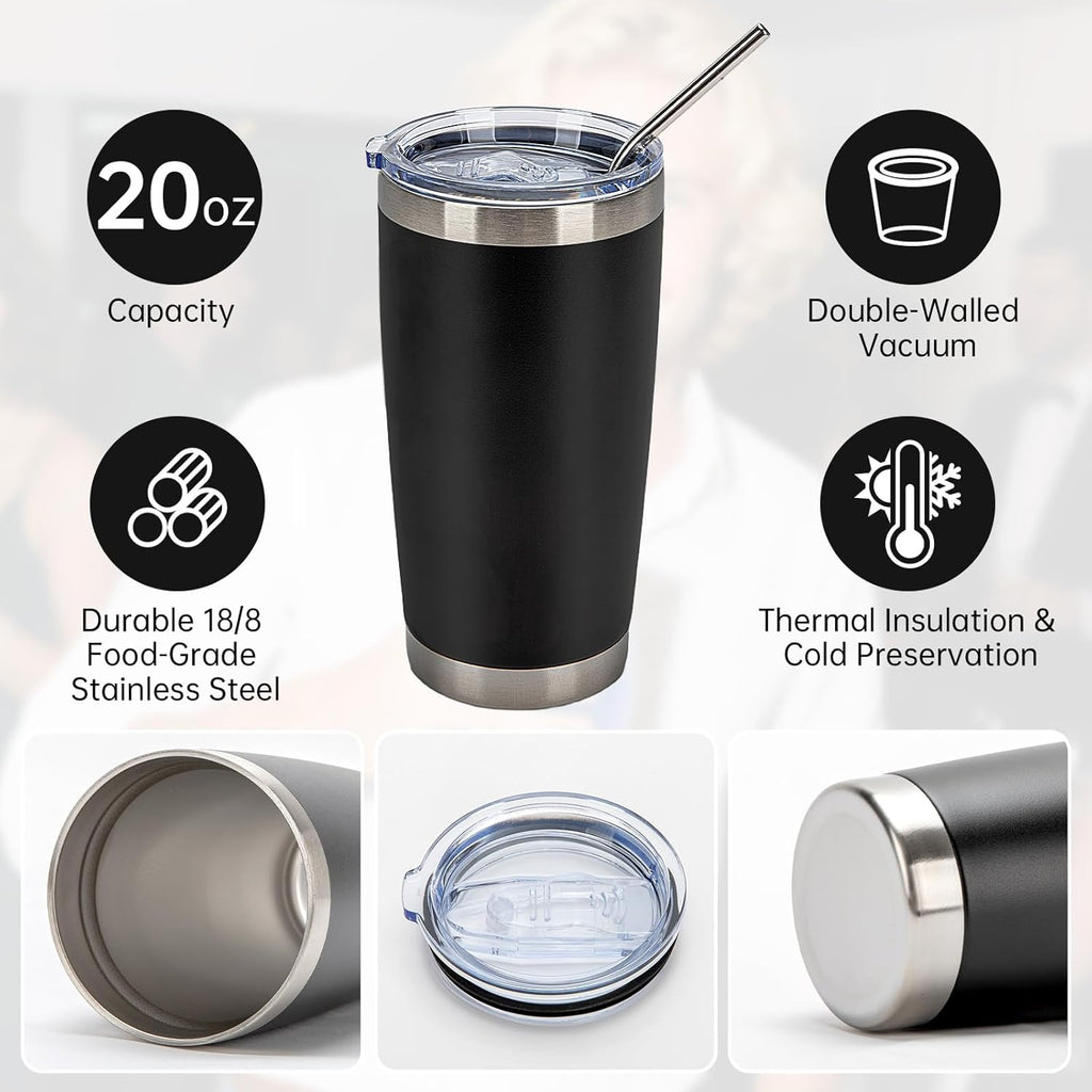 IEOVIEE 32 Pack 20oz Stainless Steel Bulk Tumblers with Lids and Straws Double Wall Insulated Travel Mug Durable Powder Coated Tumbler Bulk Cup for Cold and Hot Drinks(Black)