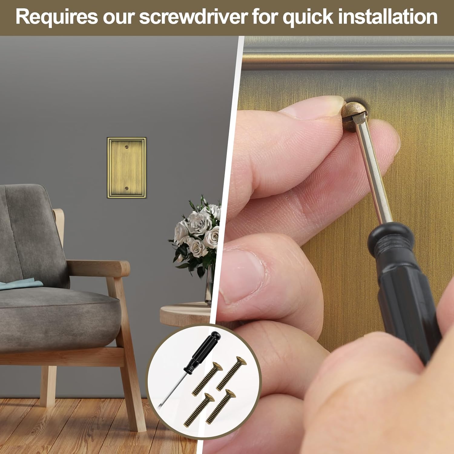 Antique Brass Decorative Blank Light Switch Covers Plate, Metal Material 1 Gang Wall Plates for Blank Light Switch, Single Blank Switch Plate Cover - Classic Style, 6 Pack