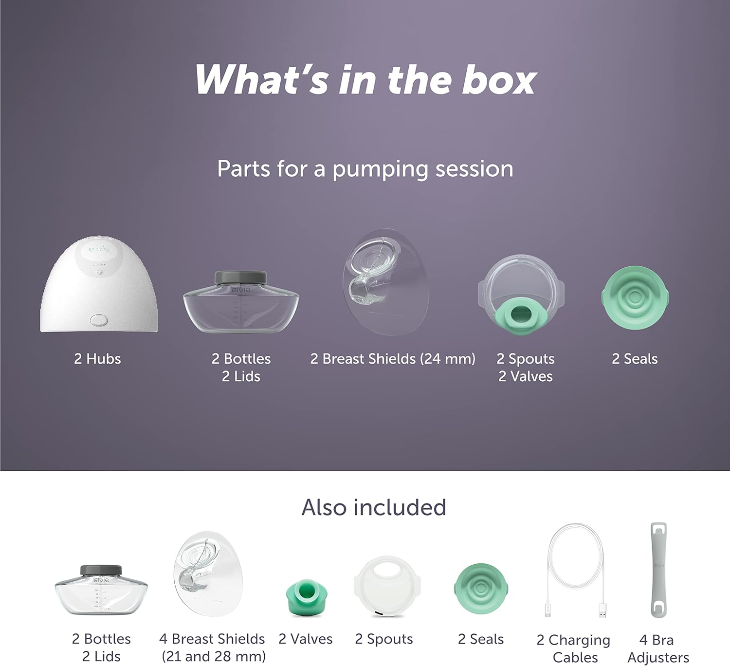 Elvie - Double, Wearable Breast Pump w/App - The Smallest & Quietest - Portable - Hands Free & Discreet - Automated w/Four Personalized Settings - Includes 3 Sets of Breast Shields