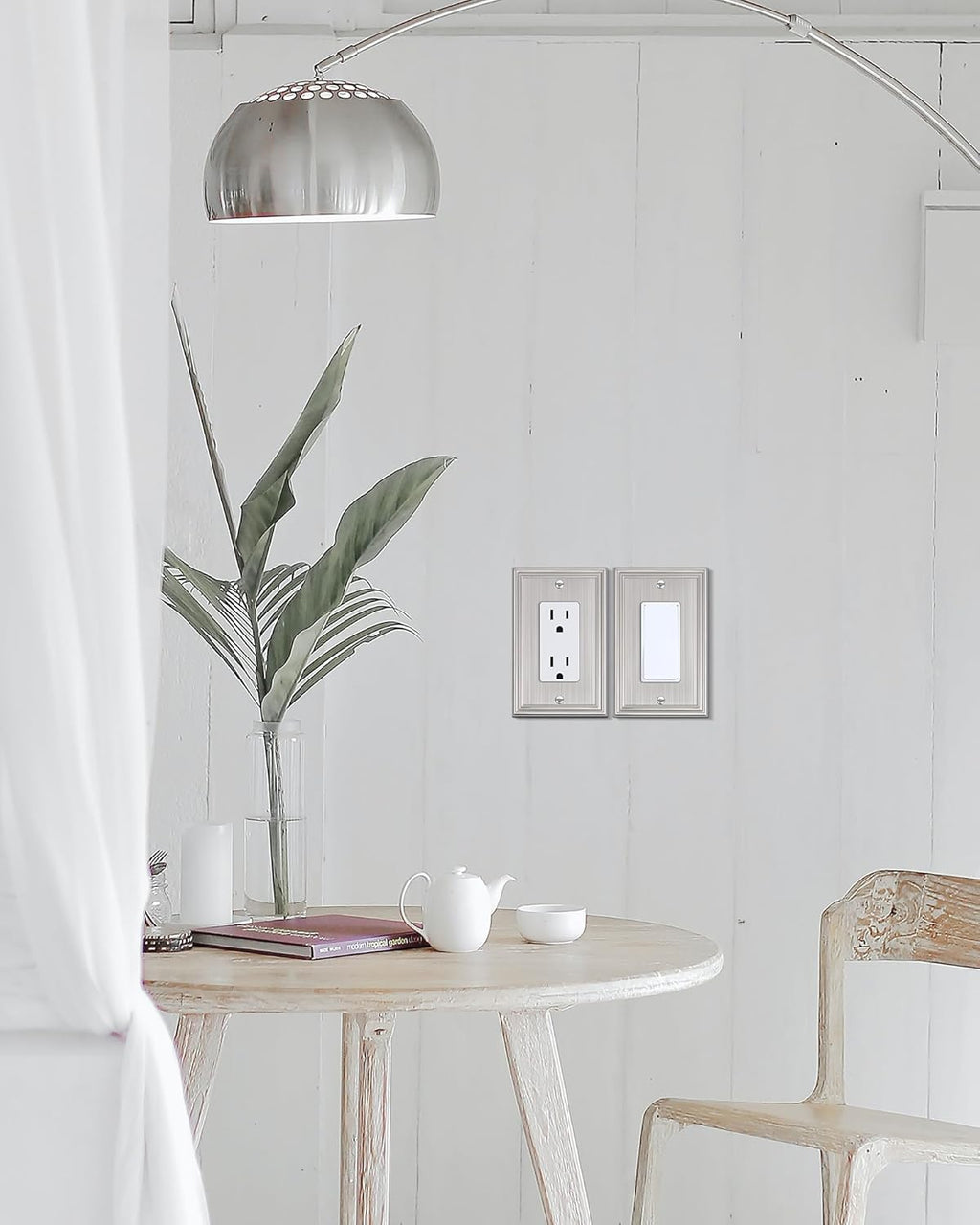 6-Pack Decorator Outlet Cover Plate, Brushed Nickel Decorative Switch Plates and Outlet Covers, Durable Zinc Alloy Wall Plates for Electrical Outlets, Receptacle, GFCI Outlet, Dimmer Switch