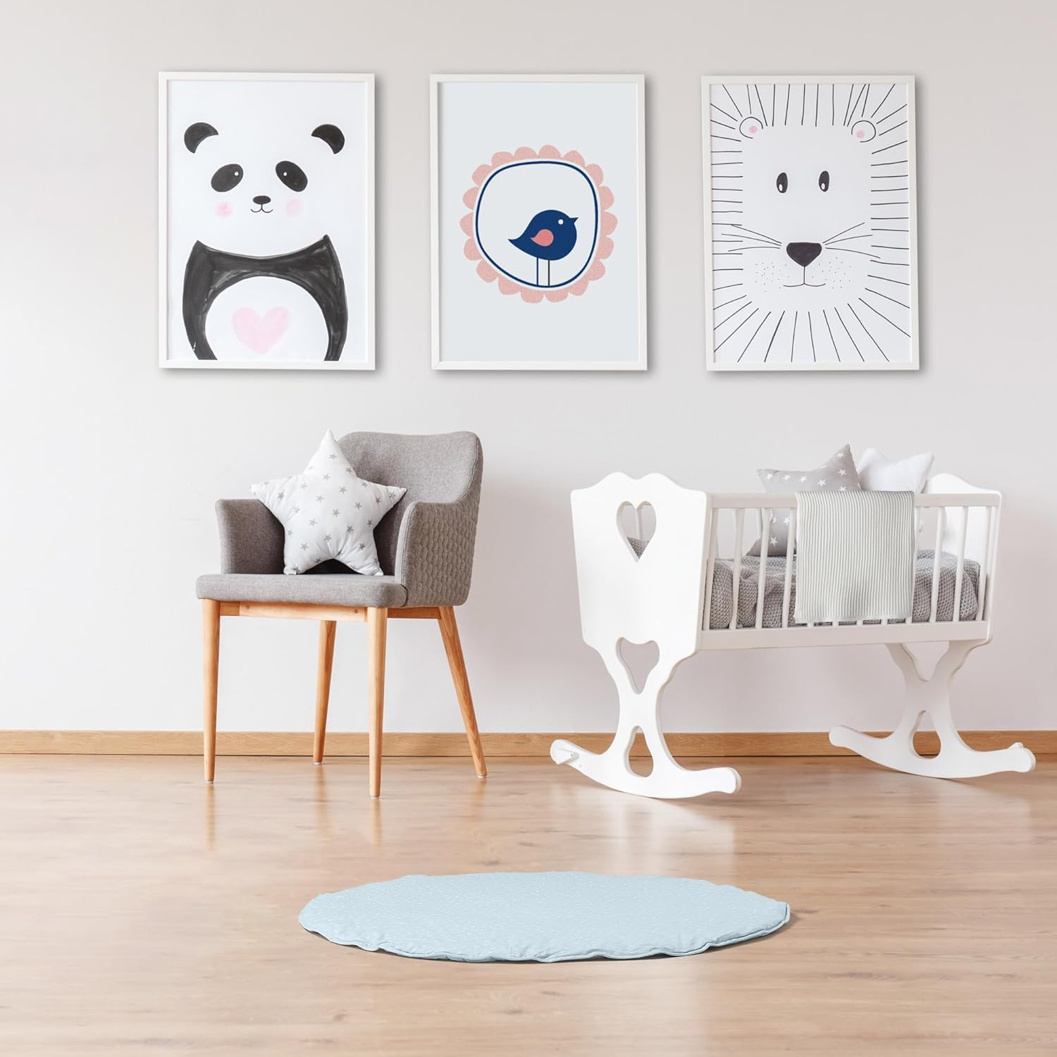 Byrd & Blume Round Baby Play Mat, Organic Cotton Soft Padded Nursery Floor Mat, Safe Hypoallergenic Baby Mat, Reversible, Foldable, Portable Infant Tummy Time Mat Fits Tents & Playpens (40"x40") Blue