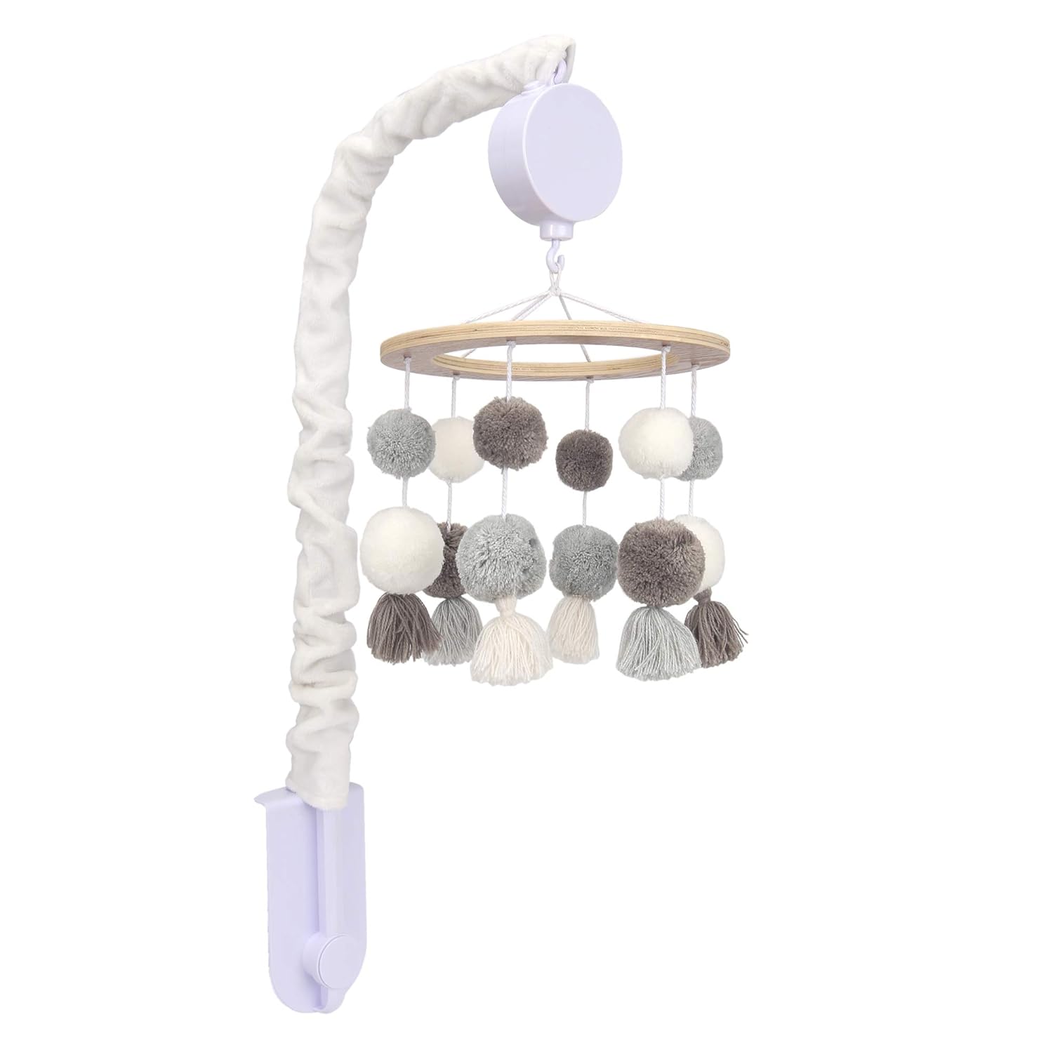 Lambs & Ivy Signature Pom Pom Musical Baby Crib Mobile - White/Gray