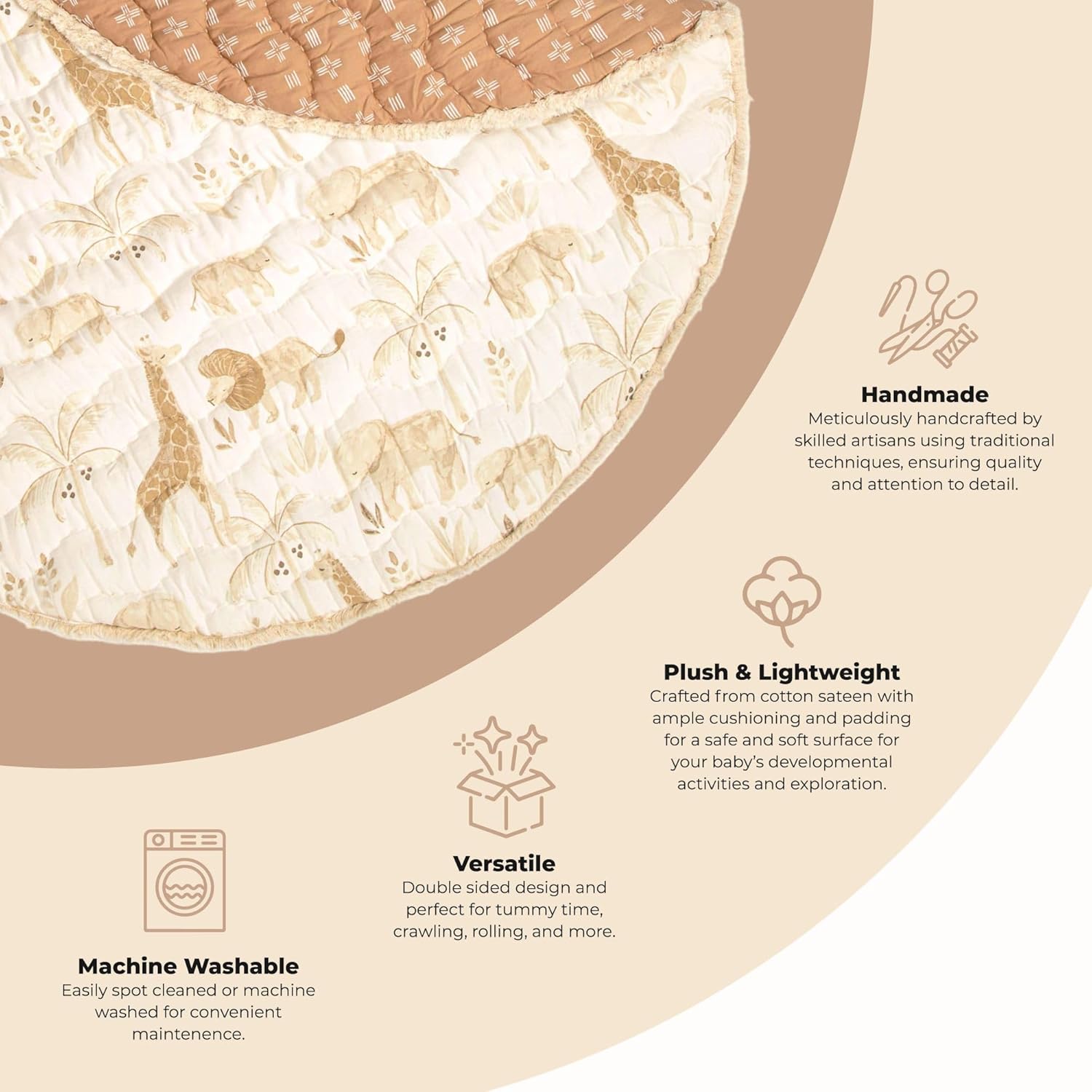 Crane Baby Safari Baby Tummy Time Activity Mat 40"X40", Reversible Floor Play Mat for Boys and Girls, Jungle Nursery Decor