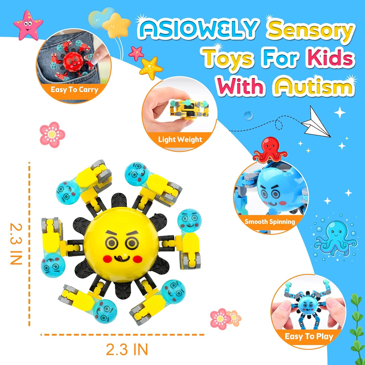 Transformable Fidget Spinner Toys for Kids & Adults,3 PCS Fidget Toys for Teens Anxiety,Sensory Toys for Autism ADHD Stress Relief,Gifts for Boys Girls Kids Fingertip Gyros Travel Toys