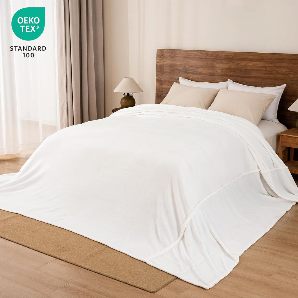PHF Oversized King Fleece Blanket 120"x120", No Shed No Pilling Big Soft Blanket, Extra Large 10'x 10' Lightweight for Bed, Sofa Travel and Camping, Suitable for All Season, White