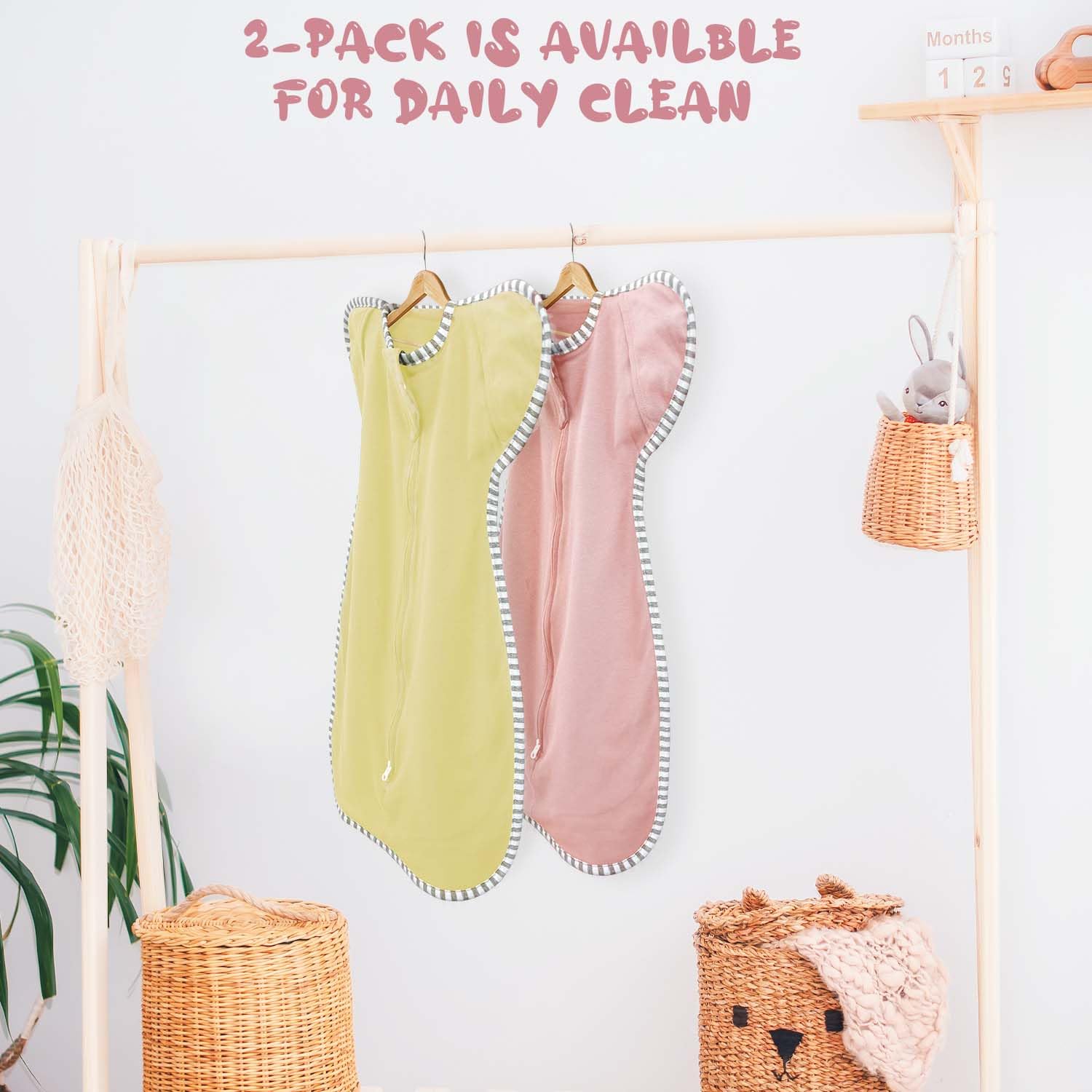 Transition Swaddle 3-6 Months Sleep Sack Arms up Swaddle, 2-Pack Baby Swaddles 3-6 Months Sleeping Sack with 2-Way Zipper Arms In/Out 100% Cotton 0.8 Tog Baby Sleep Swaddles for Girl (Medium 14-20lbs)