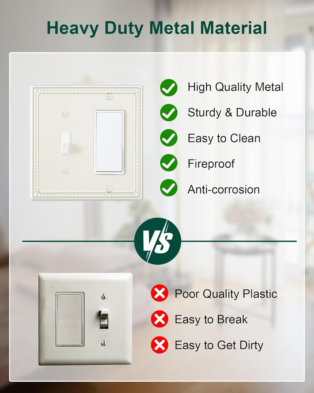 2-Pack Combo Toggle/Decorator Light Switch Cover Plate, Pearls Decorative Electrical Outlet Covers, Metal Wall Switch Plates and Outlet Covers, Light Almond