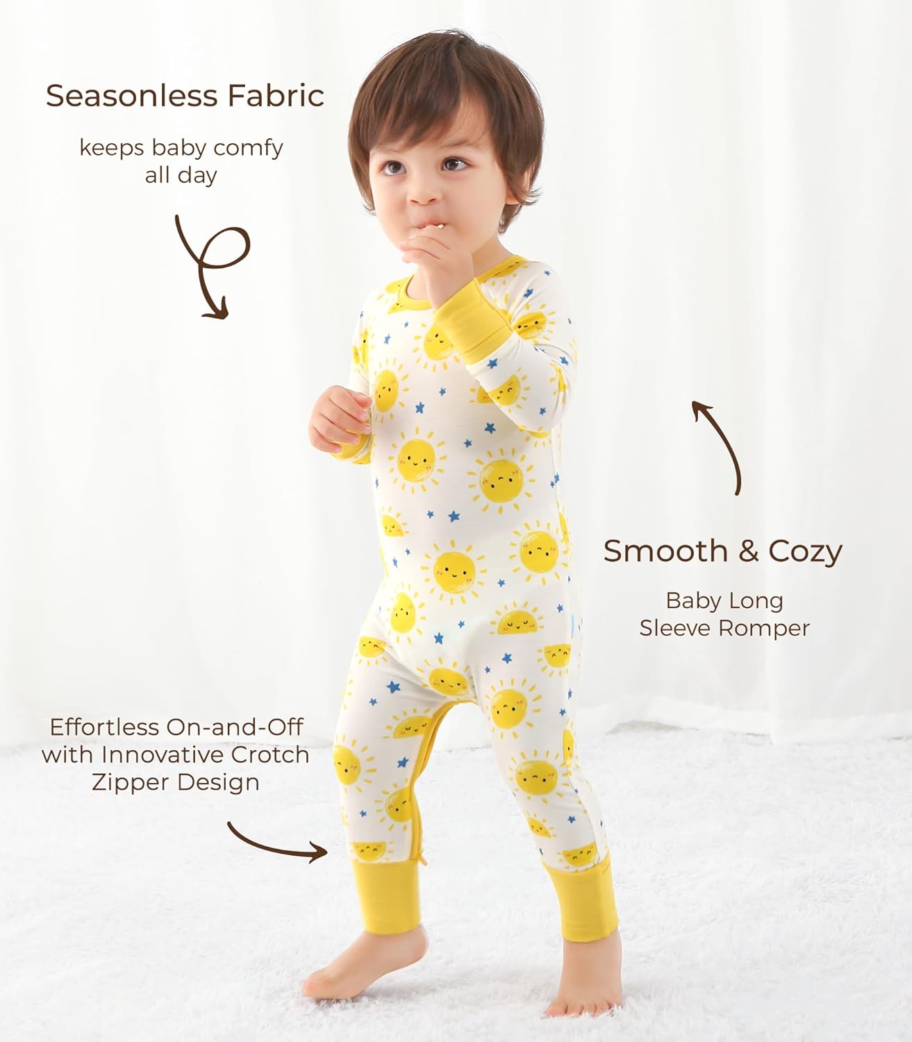 Baby Boys Girls Romper Long Sleeve Jumpsuits Infant Unisex One-Piece Bamboo Viscose Zipper Mitten Rompers