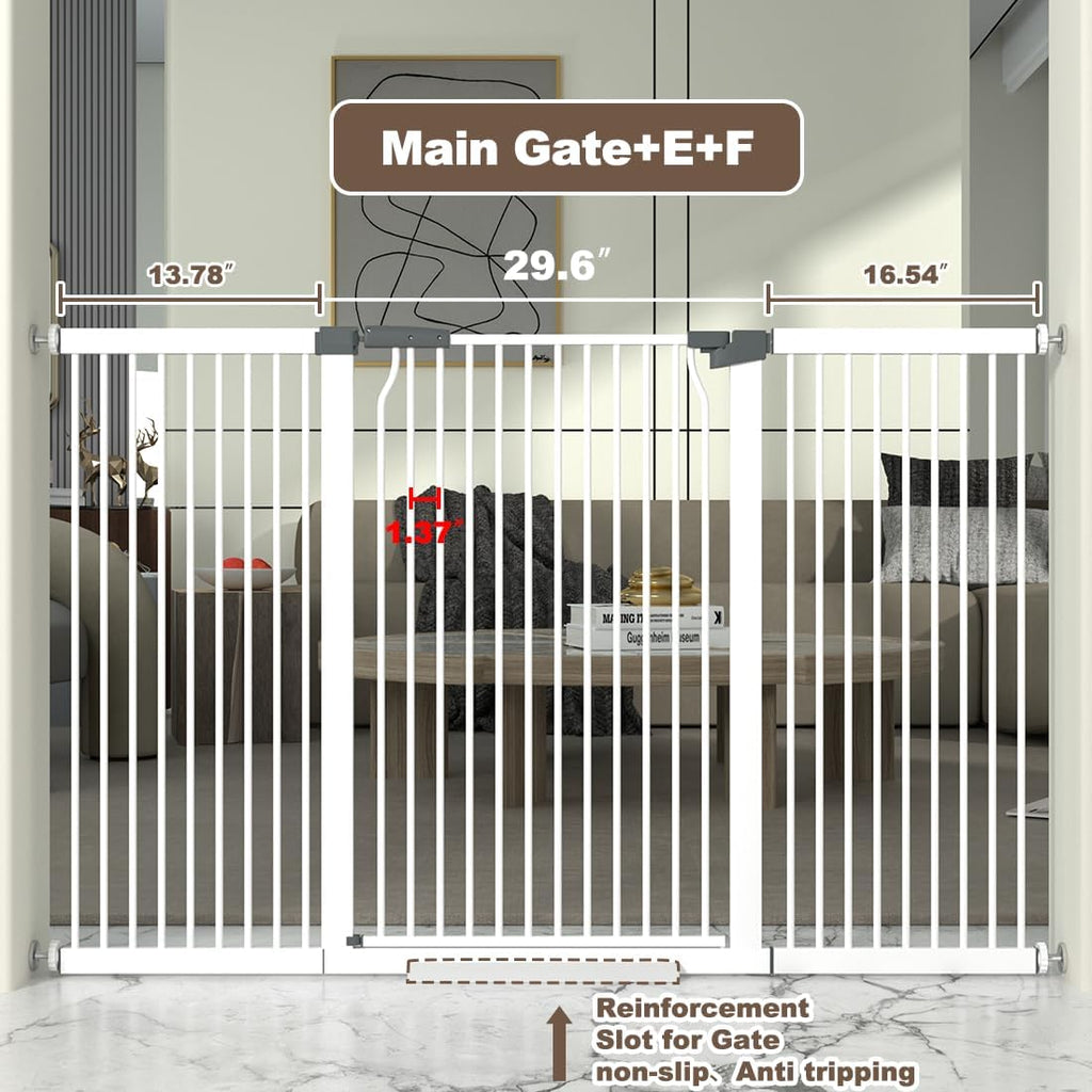 41" Extra Tall Cat Gate for Doorway, 60.3-62.9'' Metal Pet Baby Safe Gate, Extra Wide Pressure Mounted Child Door with Expansion Kit, No Drilling Baby Gate Indoor, No Climb Proof Gate, White