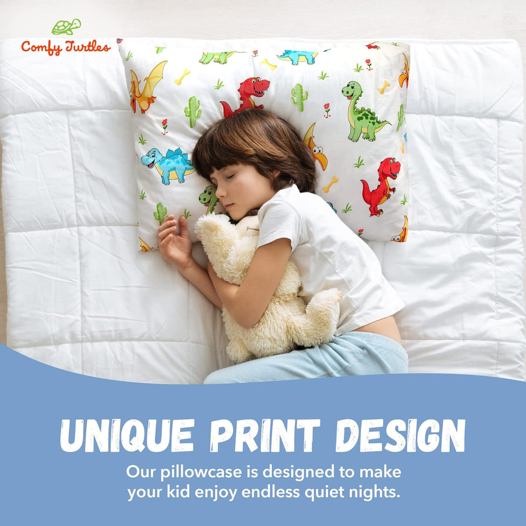 Toddler Pillowcase 13x18 Dinosaur - Cotton Travel Pillowcase Cover, Soft Dinosaur Pillow Cases for Toddler Boys - Multicolored Dinosaurus