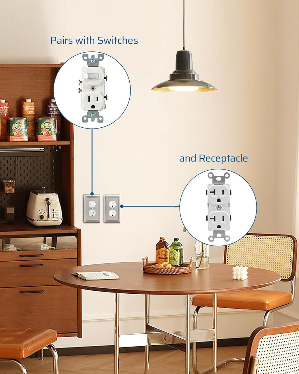 DEWENWILS 4-Pack Duplex Wall Plate, Metal Wall Outlet Cover for Receptacle, Light Switch, Brushed Nickel