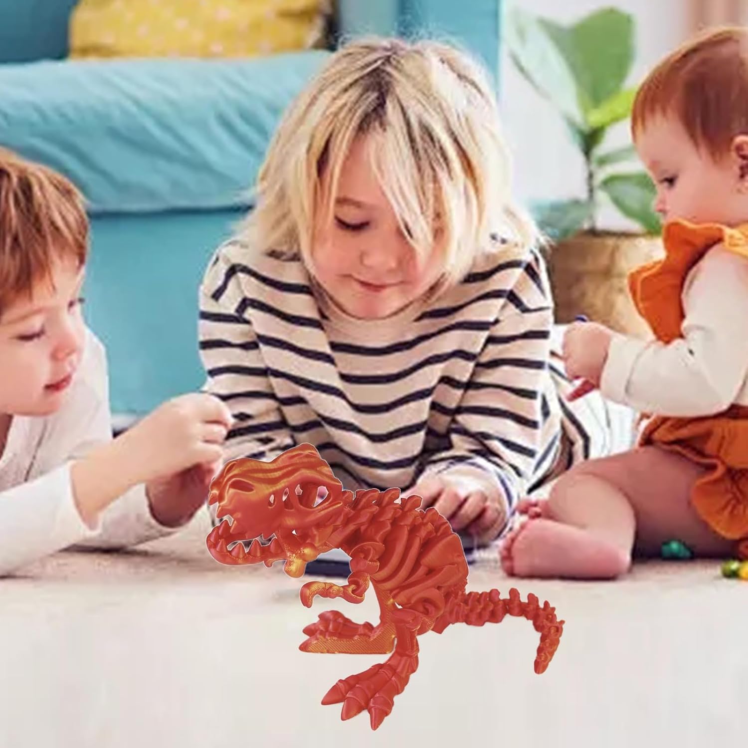 3D Printed Dinosaur Bone Skeleton Tyrannosaurus Rex with Movable Jaw Fidget Dinosaur Toys Full Articulated Dinosaur Executive Desk Toys Home Office Decor, Red