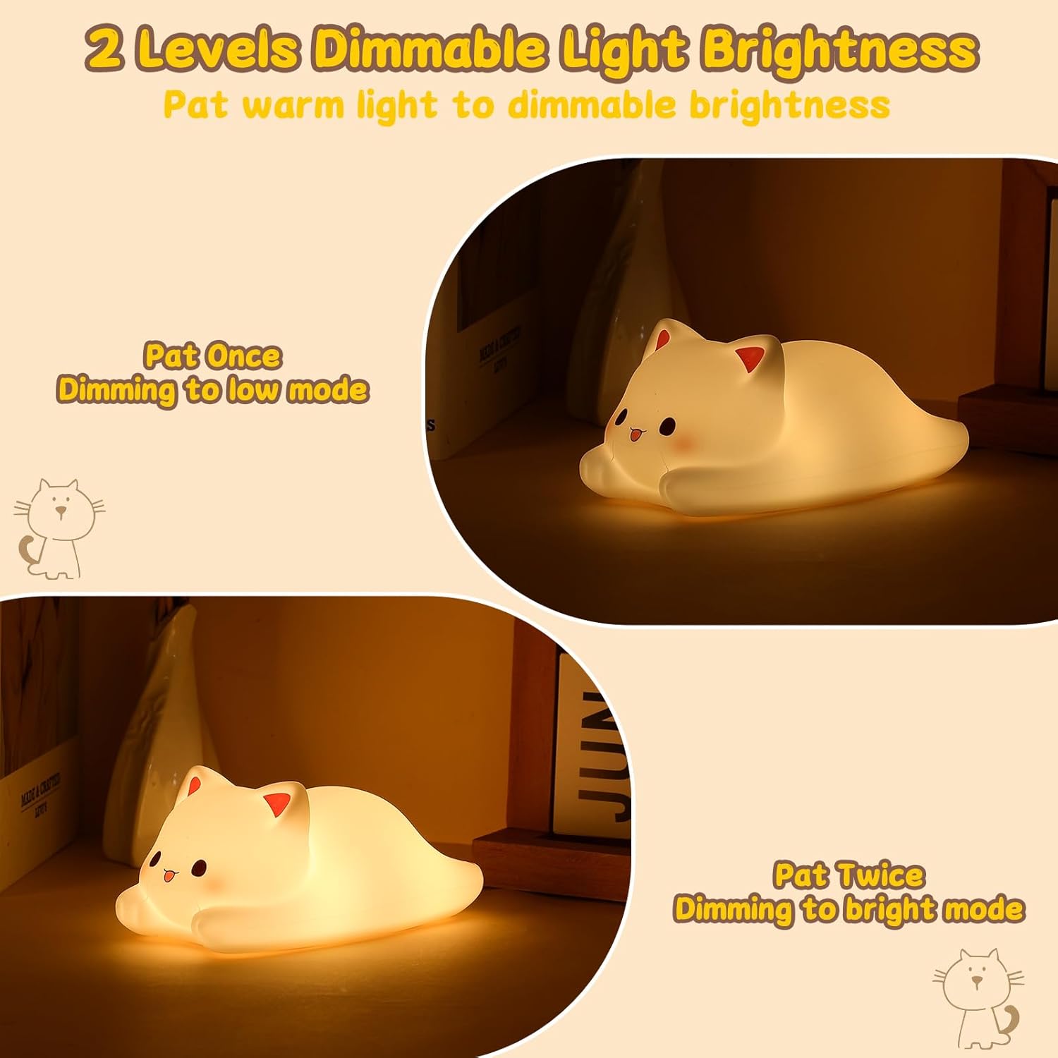 Tremdwoto Cat Night Light for Kids,Cute Colorful Night Light Baby Girl Squishy Night Light Lamp 1/3 Hour Timer Kitty Light Dimmable Nursery Lamp Nightlight (cat-Playing)