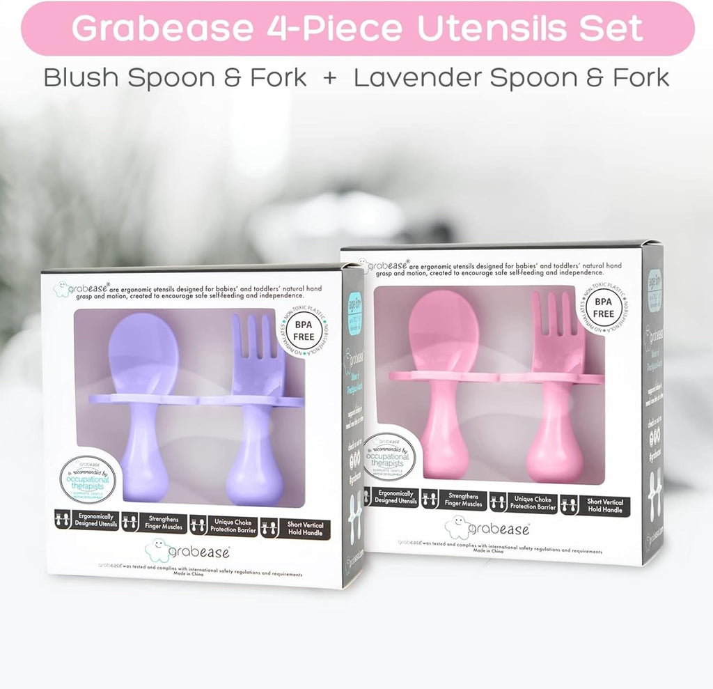 Grabease Baby Spoons Baby Led Weaning Supplies Toddler Forks Feeding, BPA-Free & Phthalate-Free for & Toddler, 2 Sets, Blush and Lavender