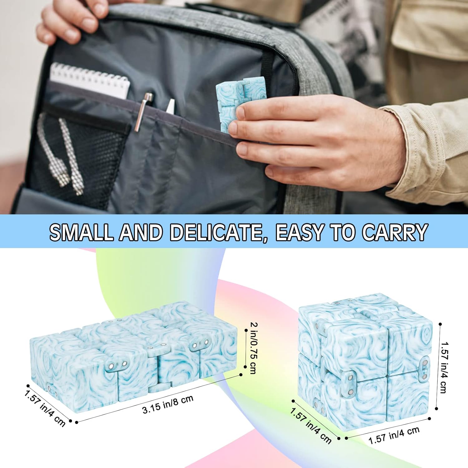 Infinitycube Fidget Toy, Unique Tie-Dye Infinitycube for Kids and Adults, Fidget Toy Relaxing Hand-Held Fidget Toy for Stress Relieve and Anxiety Relief (Light Blue)