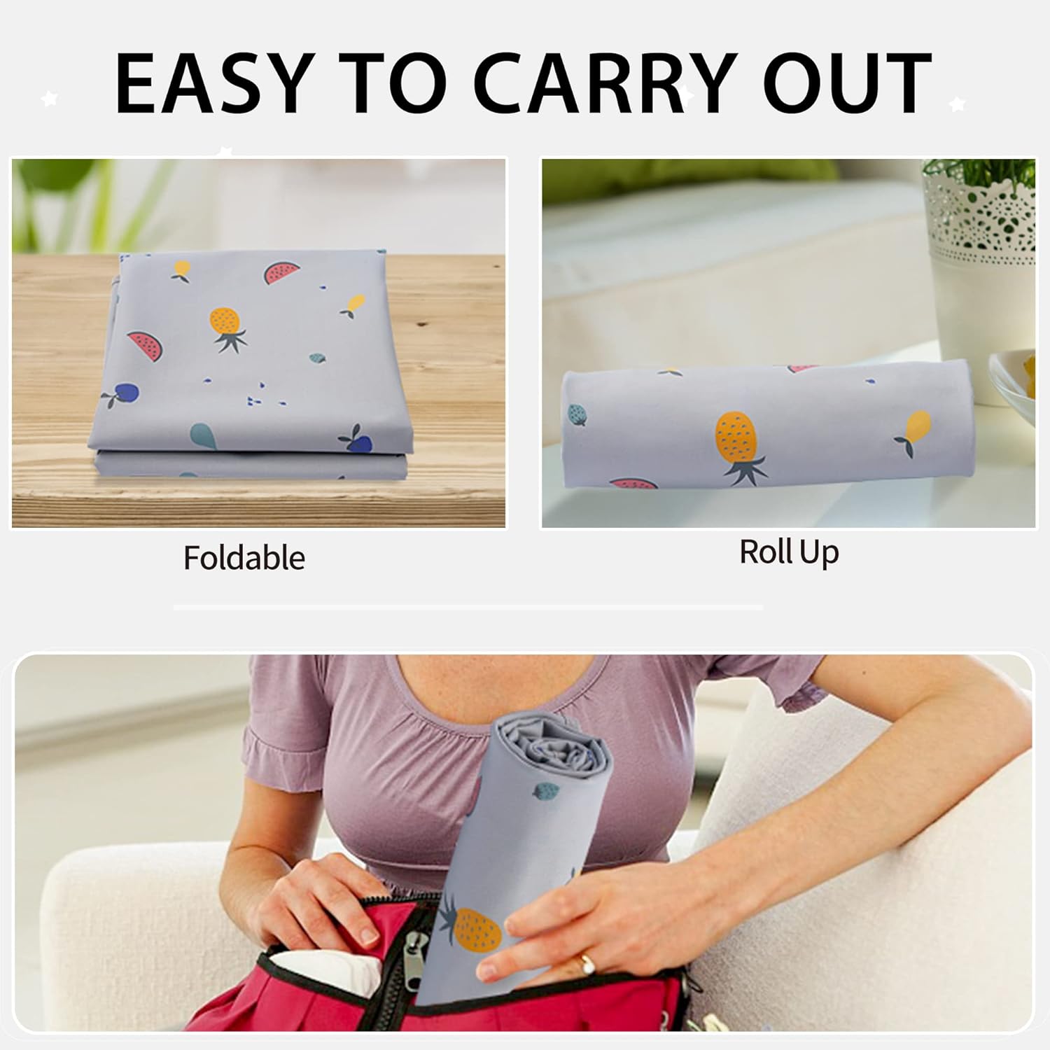 Vegan Leather Baby Changing Mat - Wipeable Portable Changing Pad, Foldable Travel Changing Mat for Baby, Newborns Toddlers Shower Gifts (Fruit,20"*28")