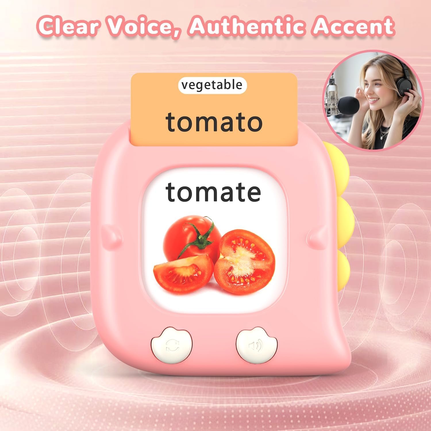 Kidzdo 520 Bilingual Spanish English Talking Flash Cards, Christmas Birthday Gifts for 2 3 4 5 6 Year Old Girls, Montessori Pocket Speech Therapy Toys, Portable Toddlers Toys for Ages 2-6 Kids, Pink