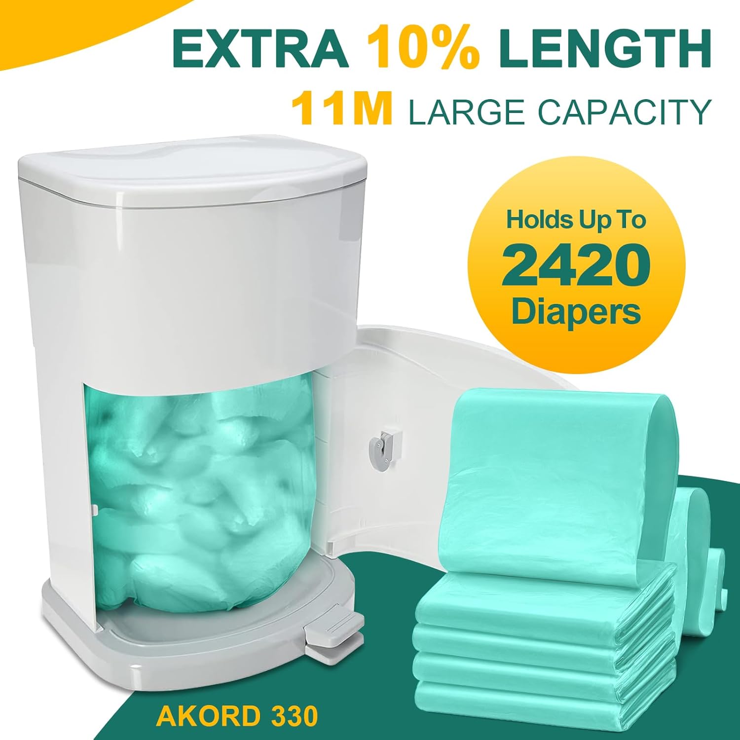 4 Pack Adult Diaper Liner Refills,Diaper Pail Refill Bags Compatible with Janibell Akord 330 slim Model Adult Diaper Disposal System Powerful Odor Resistant(Extra 30% Thickness),Plant scent