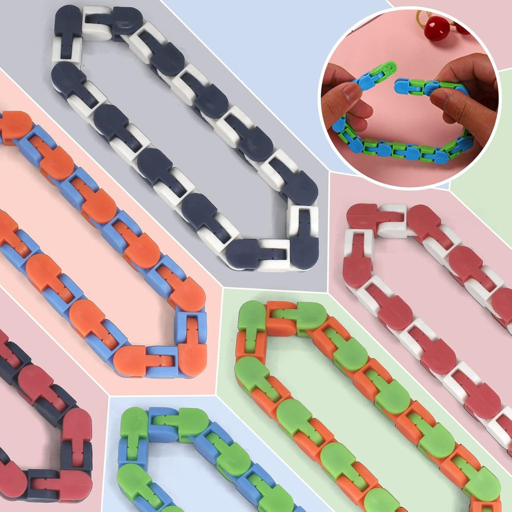 30 Pack Wacky Tracks Snap and Click Fidget Toys Finger Sensory Toys, 24 Links Snake Puzzles for Stress Relief, Party Bag Fillers, Party Supplies