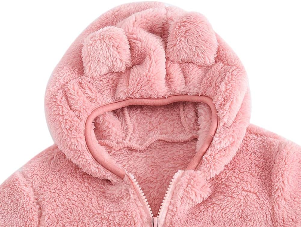 AIWUHE Toddler Boys Girls Hooded Jacket Fleece Hoodie Winter Warm Solid Color Teddy Coat Zip-up Bear Ear Sweater Fall Clothes