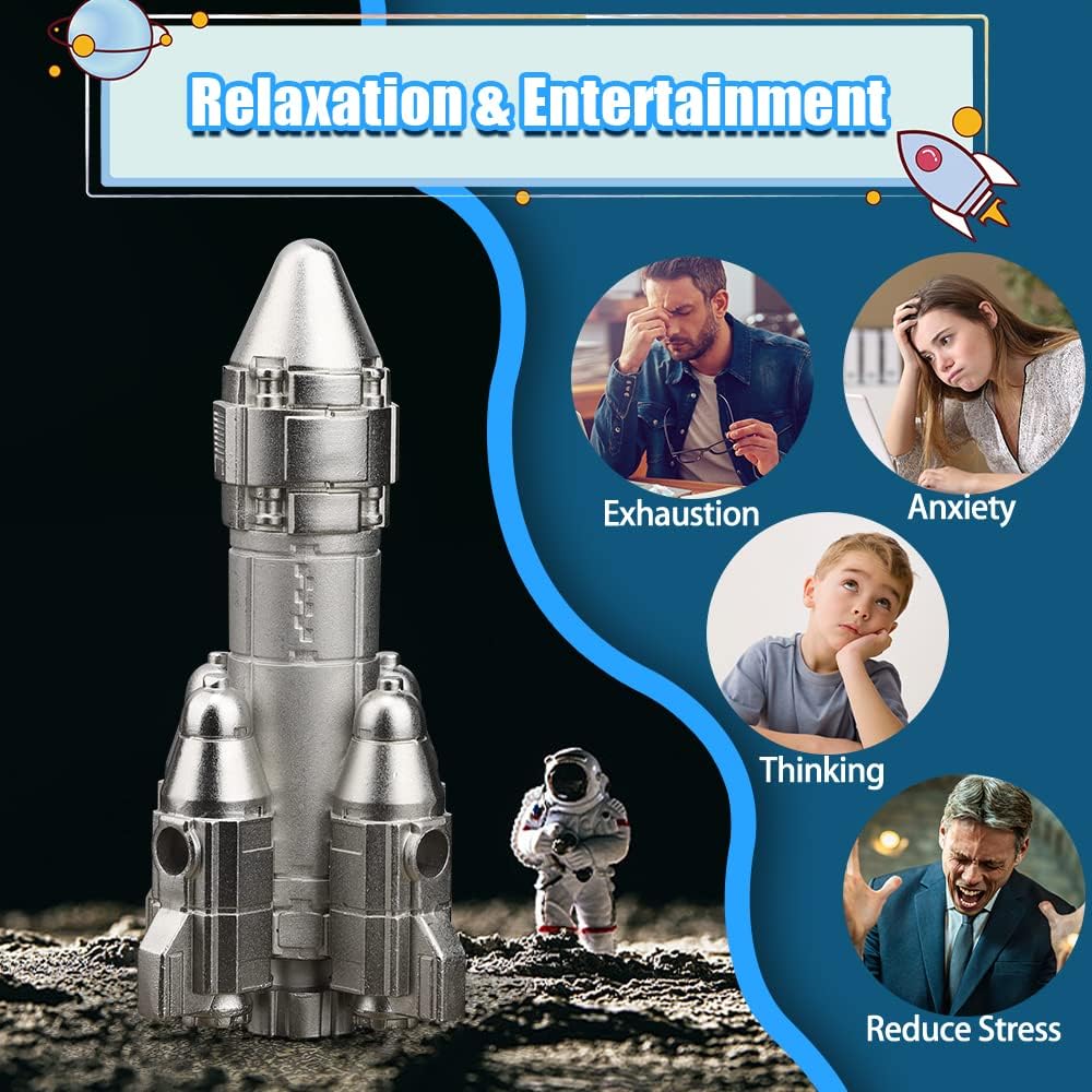 Cool Spaceship Fidget Spinner Toys for Kids Adults, Model Rocket Spinning Top Science Kit, Finger Fingertip Metal Sensory Fidgit Cube Block Office Kinetic Desk Motion Toy