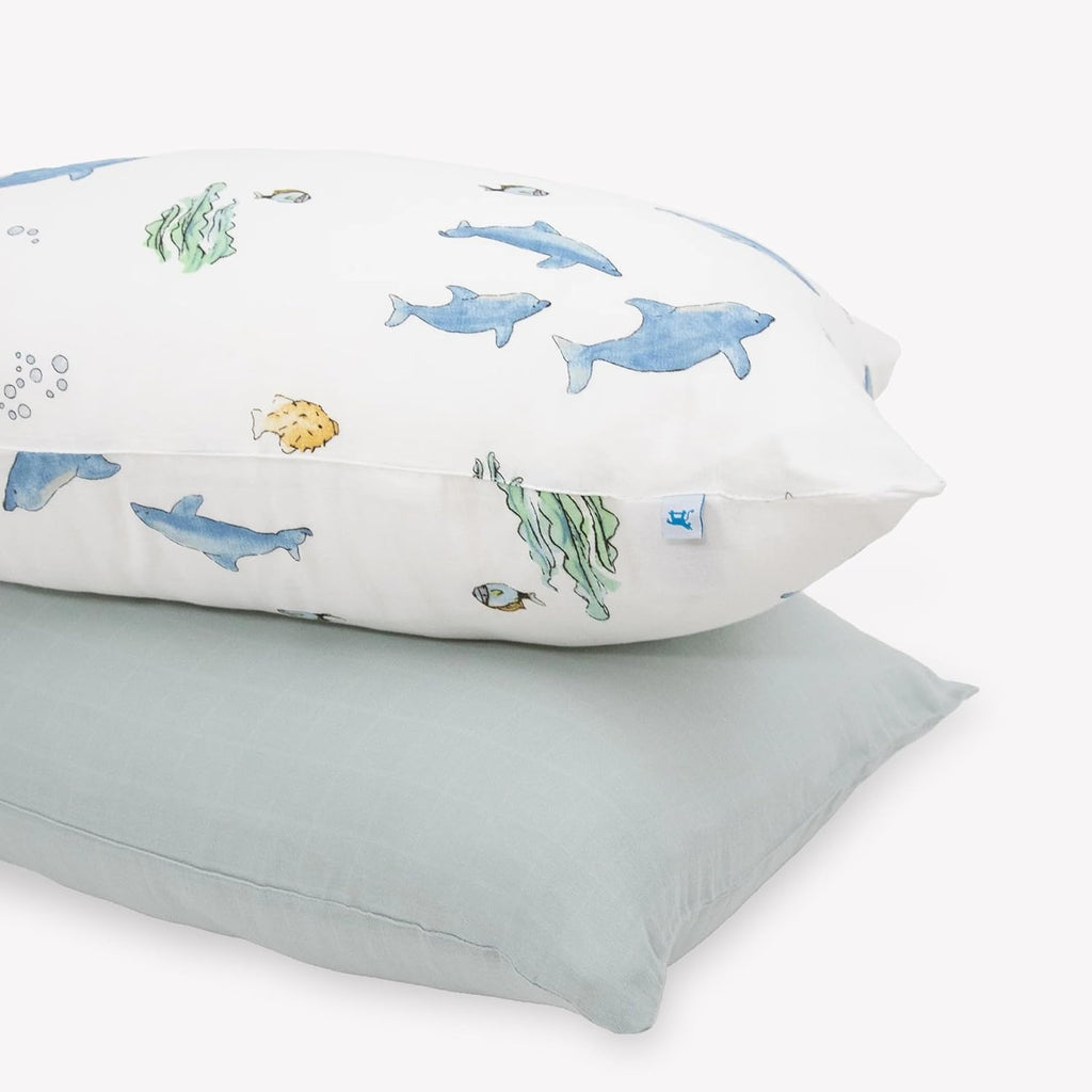 Little Unicorn Standard Pillowcase 2 Pack | Super Soft & Breathable Muslin Fabric | Snug Envelope Closure (Whales)