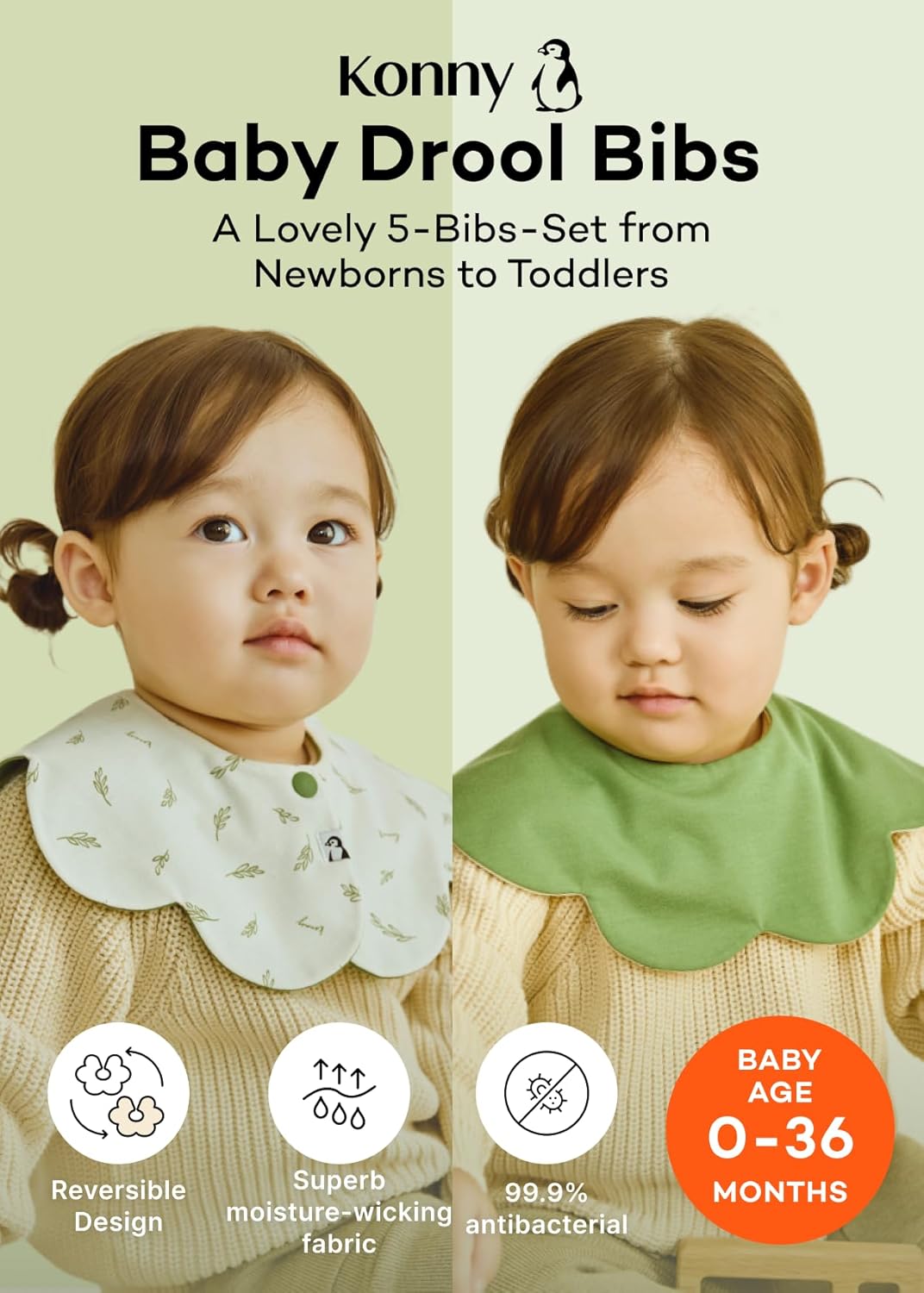 Konny Baby Bibs 5-Pack, 360 ° Rotate, Soft and Absorbent Bandana Drooling for Boys Girls baby Essentials