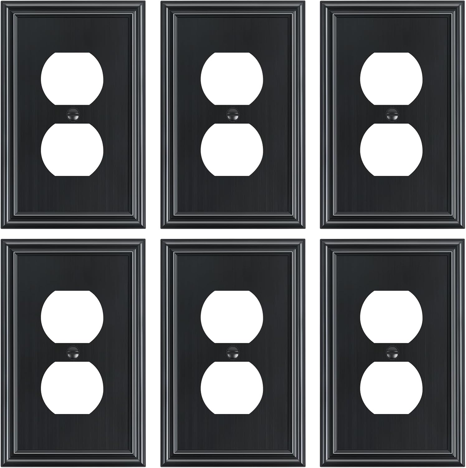 6-Pack Single Duplex Outlet Cover Plate, Decorative Black Switch Plates and Outlet Covers, Metal Wall Plates for Electrical Outlets, 1 Gang Receptacle Cover, Corrosion Resistant