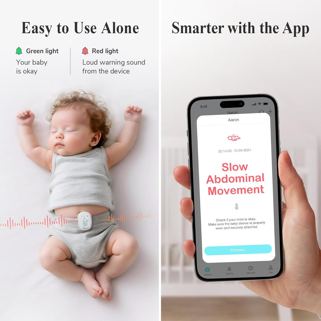 Sense-U Smart Baby Monitor Pro with Arousal Vibration, Audible and App Alerts: Tracks Abdominal Movement, Rollover, Feeling Temperature, Portable & Wearable Smart Sleep Monitor, Green