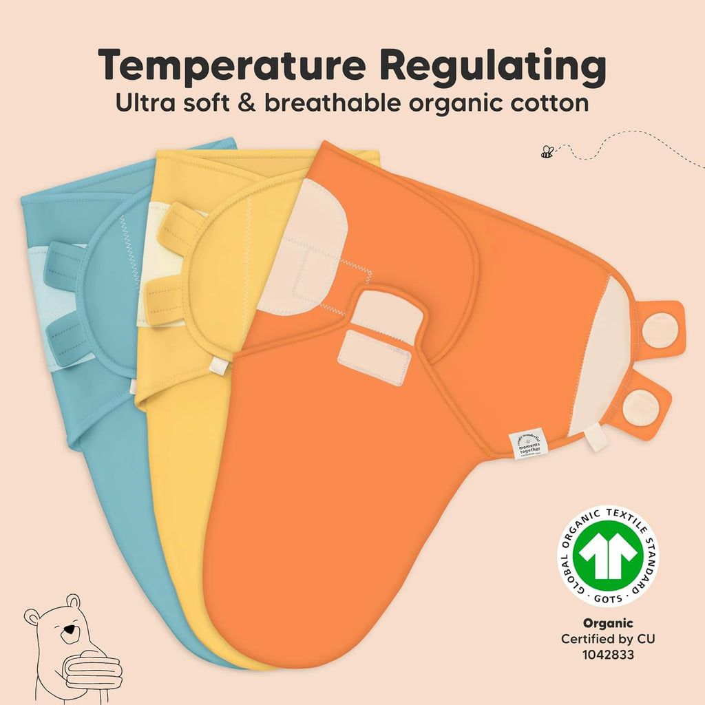 3-Pack Organic Baby Swaddle Sleep Sacks - Swaddles for Newborns, Infant 0-3 Months, Baby Girls, Boys, Soft & Snug Newborn Sleep Sack, Nursery Swaddling Blankets (Valiant)