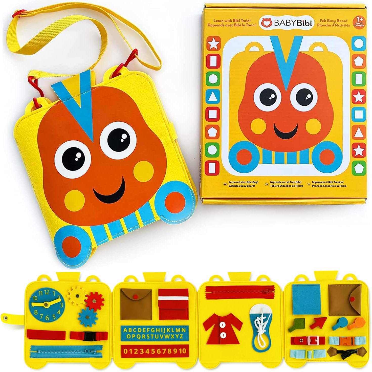 Felt Train Busy Board for Toddlers 2-4 Year Old - Montessori Busy Board with 22 Sensory Toys to Fine Motor Skills - Toddler Travel Toys