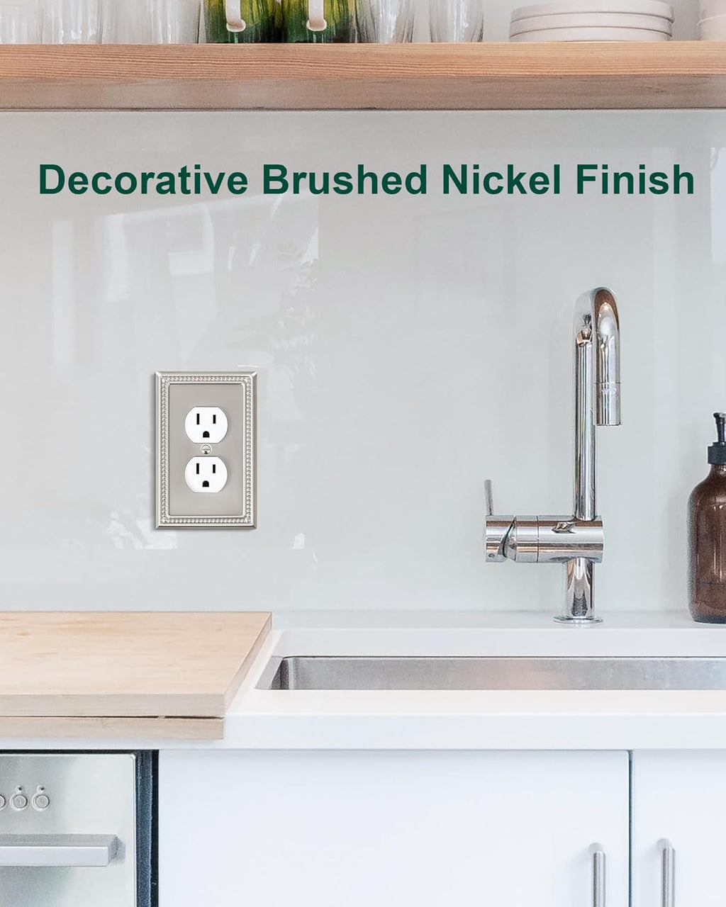 6-Pack Duplex Outlet Cover Plate, Metal Wall Plates for Electrical Outlets, Brushed Nickel 1 Gang Receptacle Cover, Pearls Decorative Switch Plates and Outlet Covers