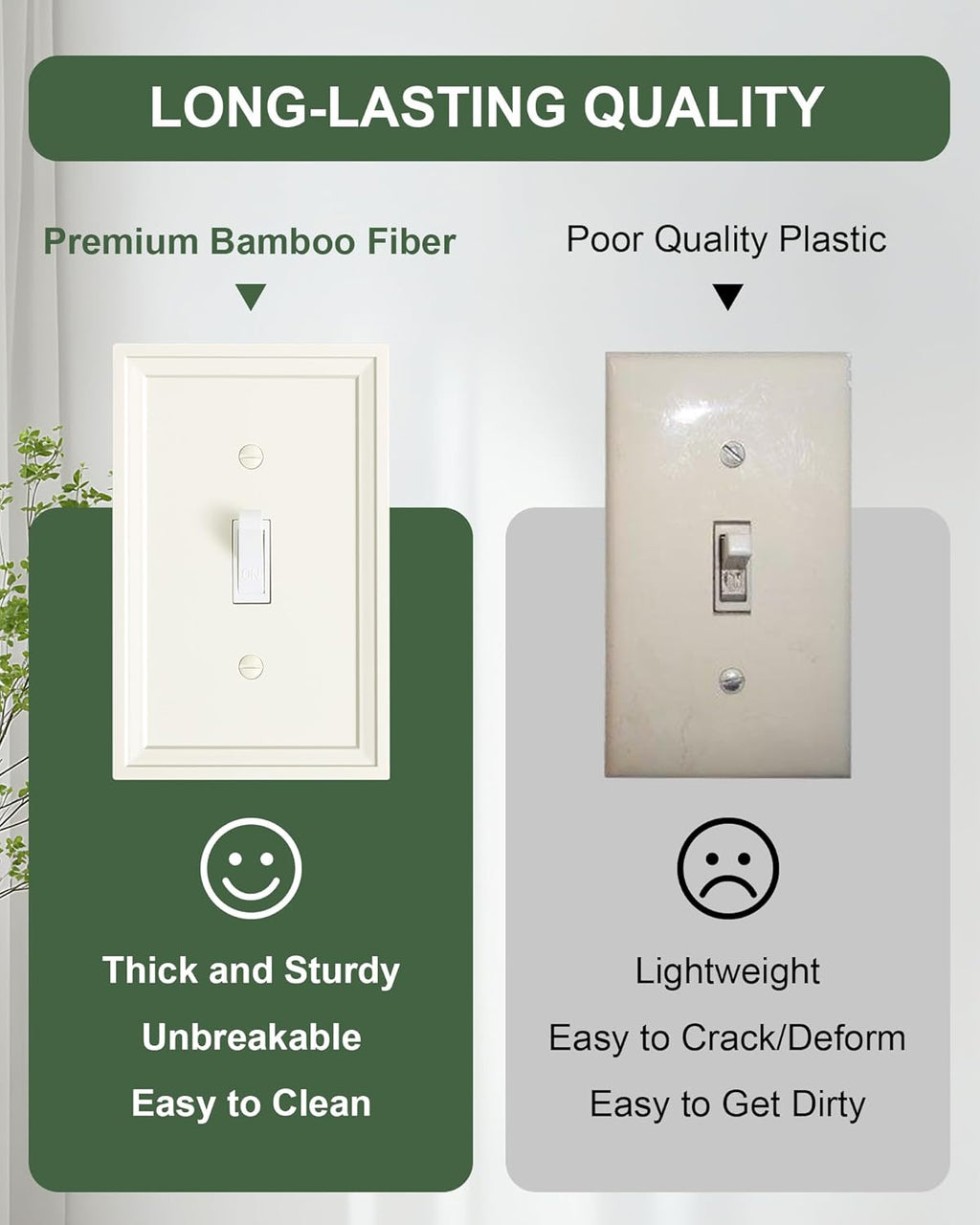 6-Pack Single Toggle Light Switch Covers Wall Plate, Light Almond Decorative Switch Plate Covers, 1 Gang Natural Bamboo Fiber Wall Plate, Corrosion Resistant