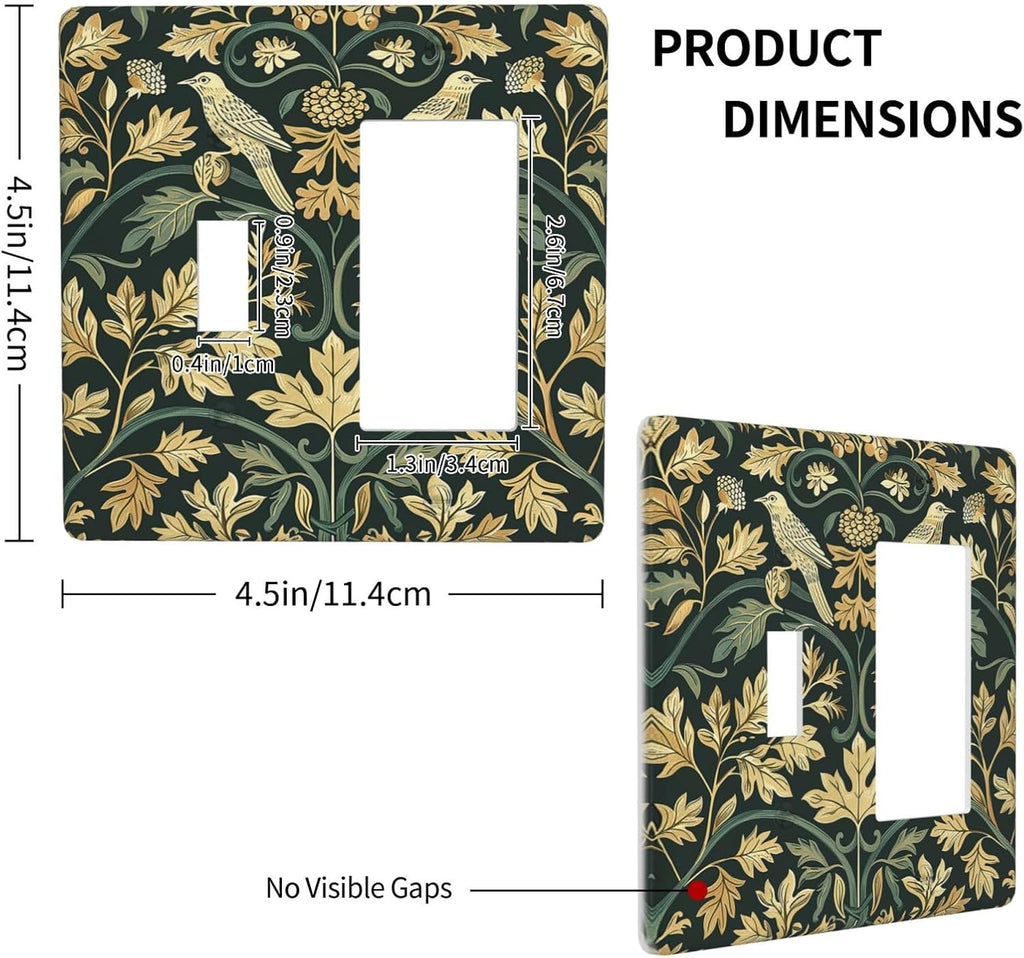 Outlet Covers William Morris Vintage Botanical Birds Golden Green Leaves 1 Toggle 1 Rocker Combination Decorative Wall Plate Electrical Switch Plates Light Switch Cover Plate for Bedroom