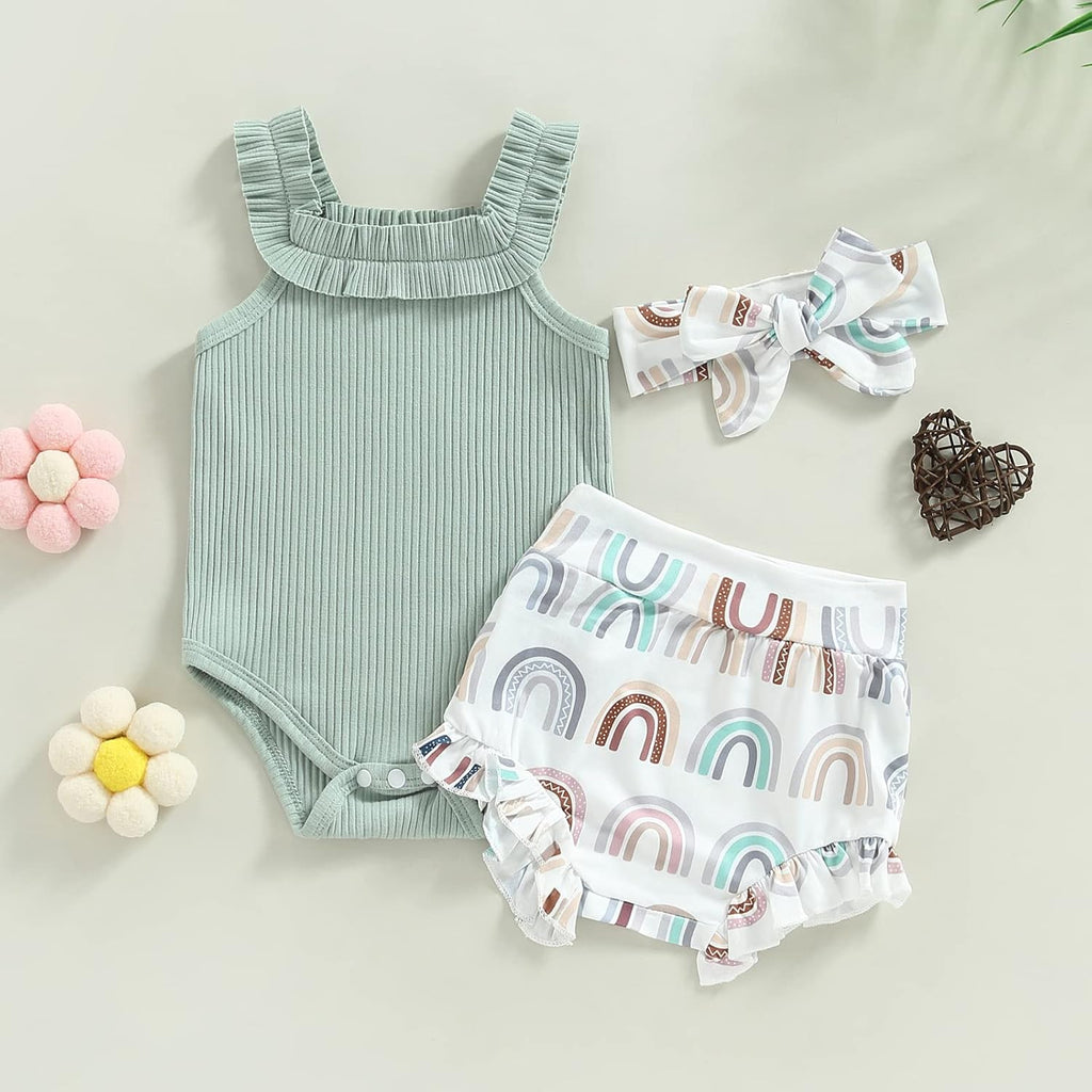 fhutpw Baby Girl Clothes Summer Cute Outfits 3 6 12 18 Months Spaghetti Strap Romper & Floarl Shorts Sets