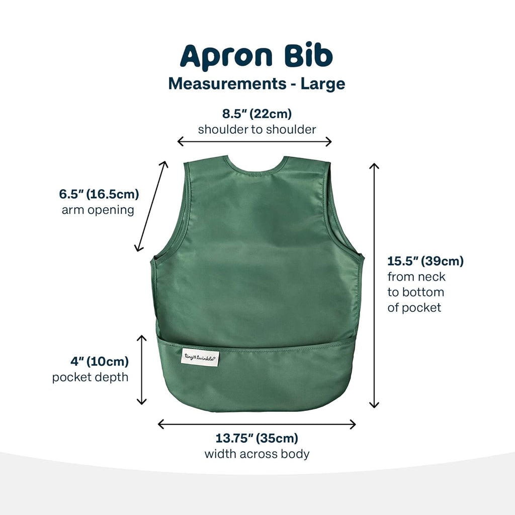 Tiny Twinkle Mess Proof Apron Bibs - 2 Pack Waterproof & Lightweight Baby Bibs for Led Weaning | 100% Recycled Polyester, Easy Clean & Machine Washable (Slate Olive,Small 6-24 Months)