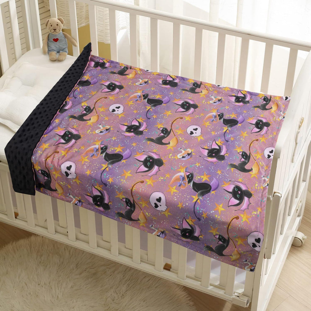 Baby Blanket for Boys Girls Soft Minky with Double Layer Dotted Backing, Halloween Printed 30 x 40 Inch Receiving Blanket (Halloween bat)