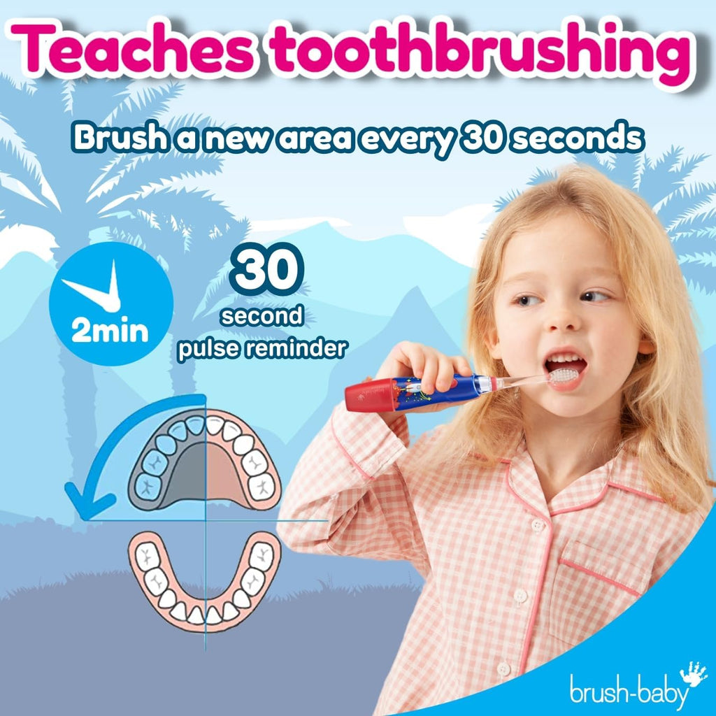 Brush‑Baby - KidzSonic Dinosaur Kids Electric Toothbrush for Ages 3+ with Disco LED Lights, Gentle Sonic Vibrations, 2-Minute Smart Timer & 30‑Second Pulse Reminders – AAA Battery Included