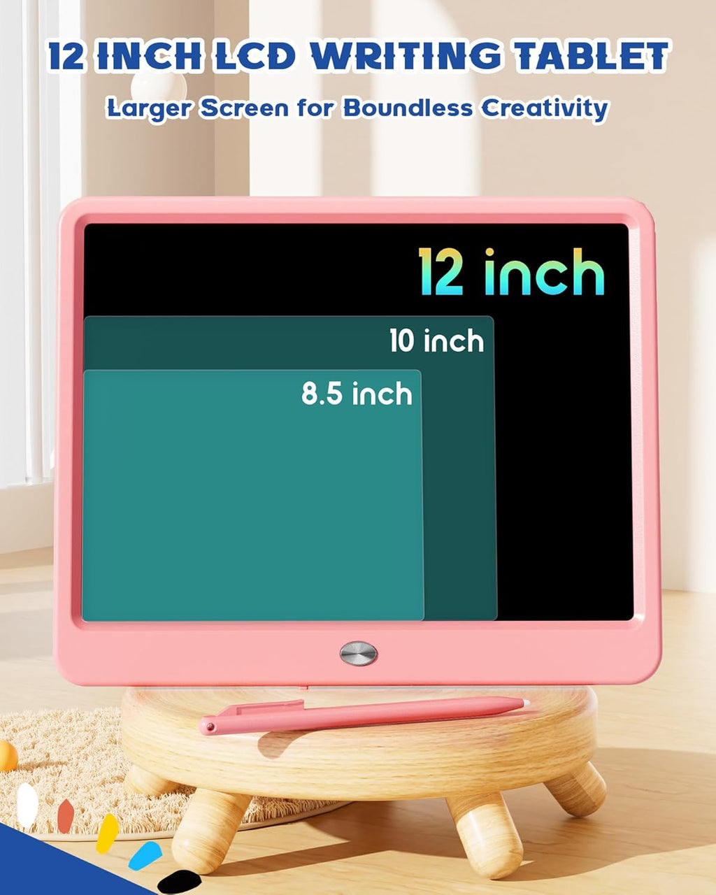 Bravokids 12 Inch LCD Writing Tablet for 3 Year Olds - Electronic Drawing Pad and Doodle Board as Educational Birthday Gifts for Girls and Boys (Pink)