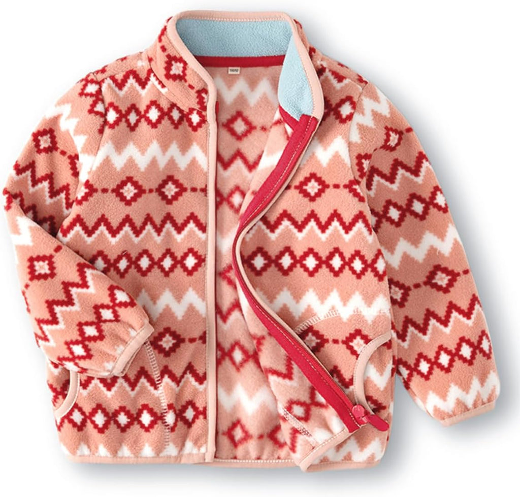 Kids Printed Polar Fleece Jacket Toddler Baby Boys Girls Autumn Winter Warm Sherpa Lining Outerwear Soft Lightweight