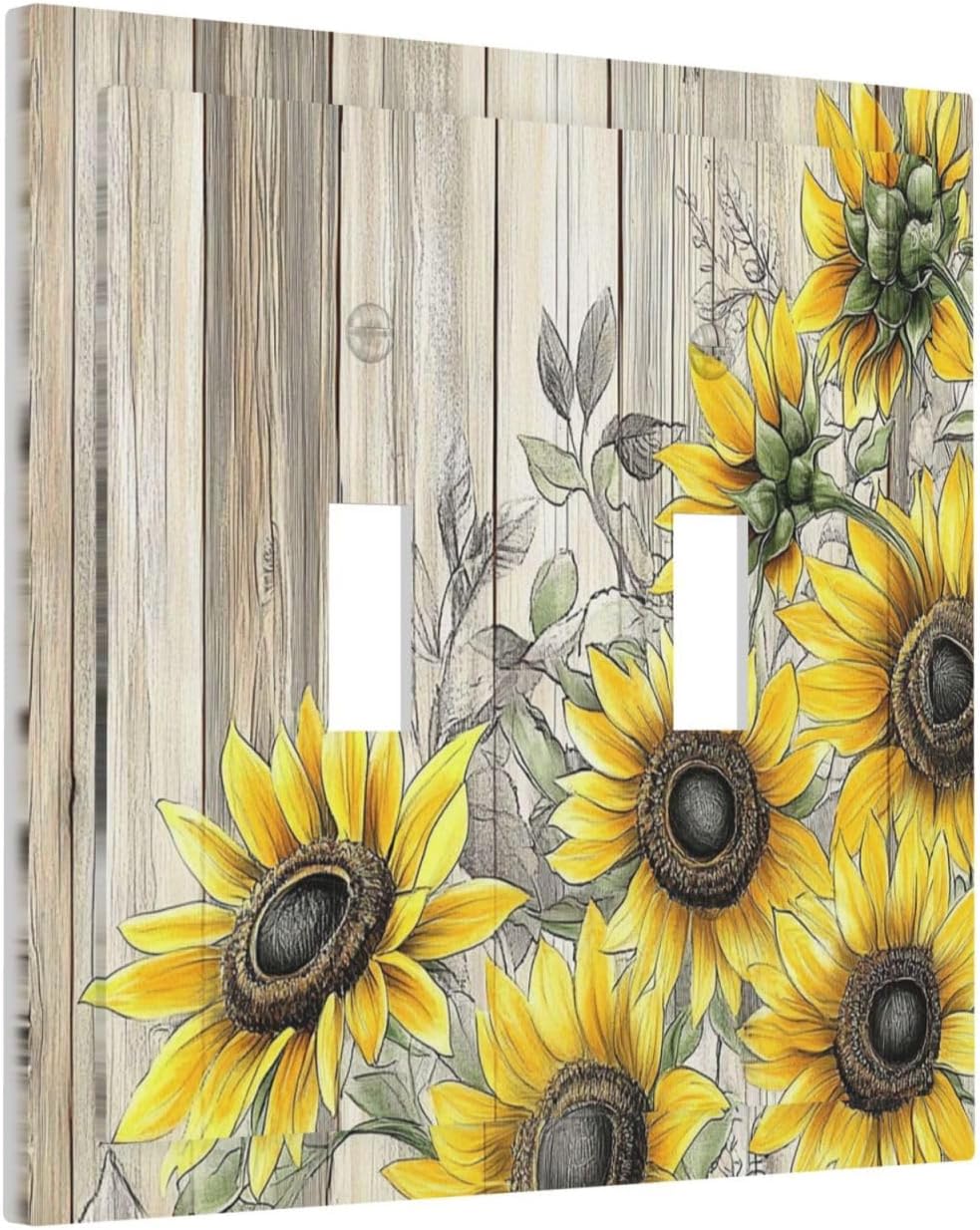 Decorative Switch Plates Floral Sunflower Rustic Flower Vintage Wood 2 Gang Double Toggle Outlet Light Switch Cover Wall Plate Electrical Faceplate For Farmhouse Cabin Decor